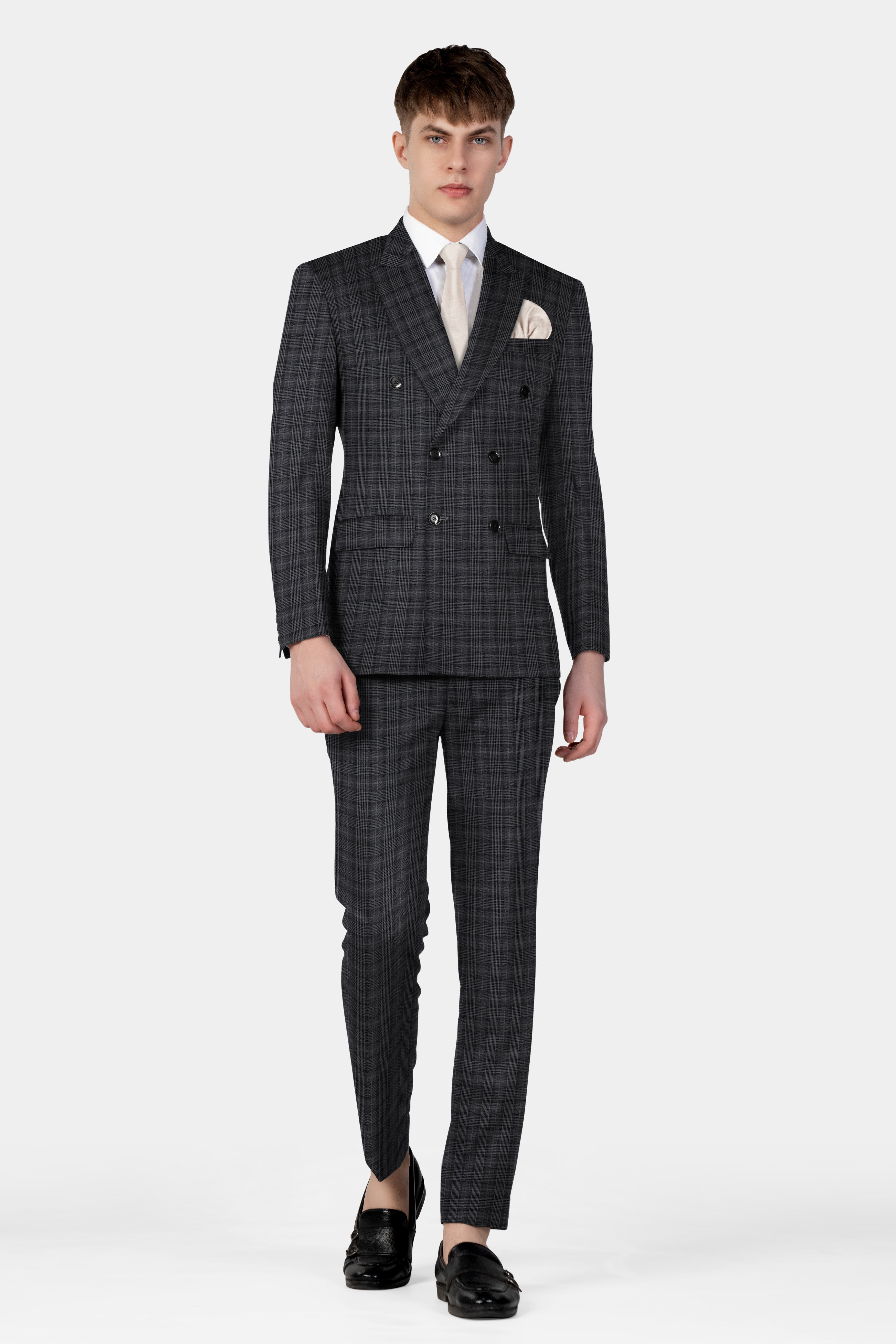 Charcoal Plaid Double Breasted Suit