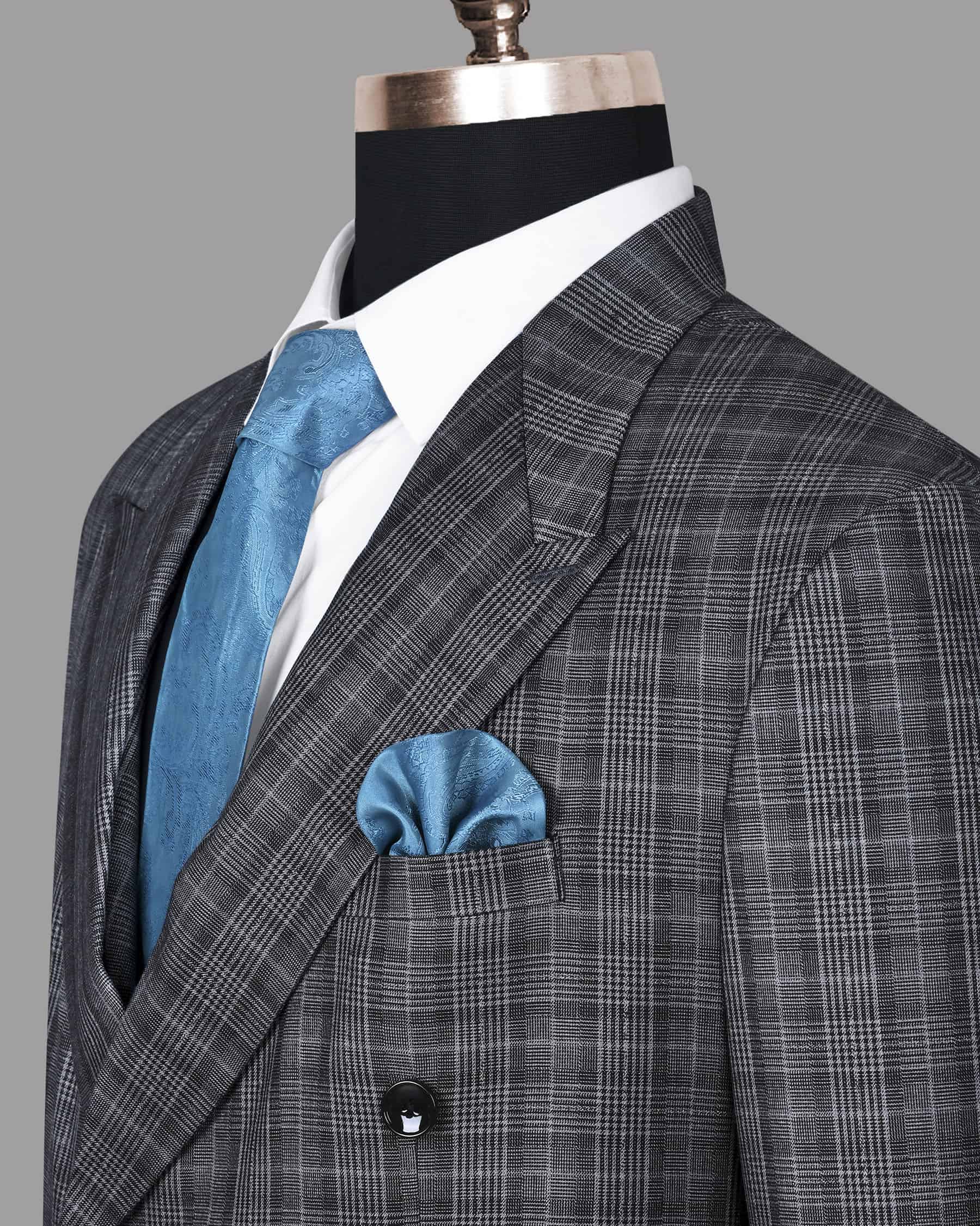 Fossil Grey Plaid Double Breasted Suit