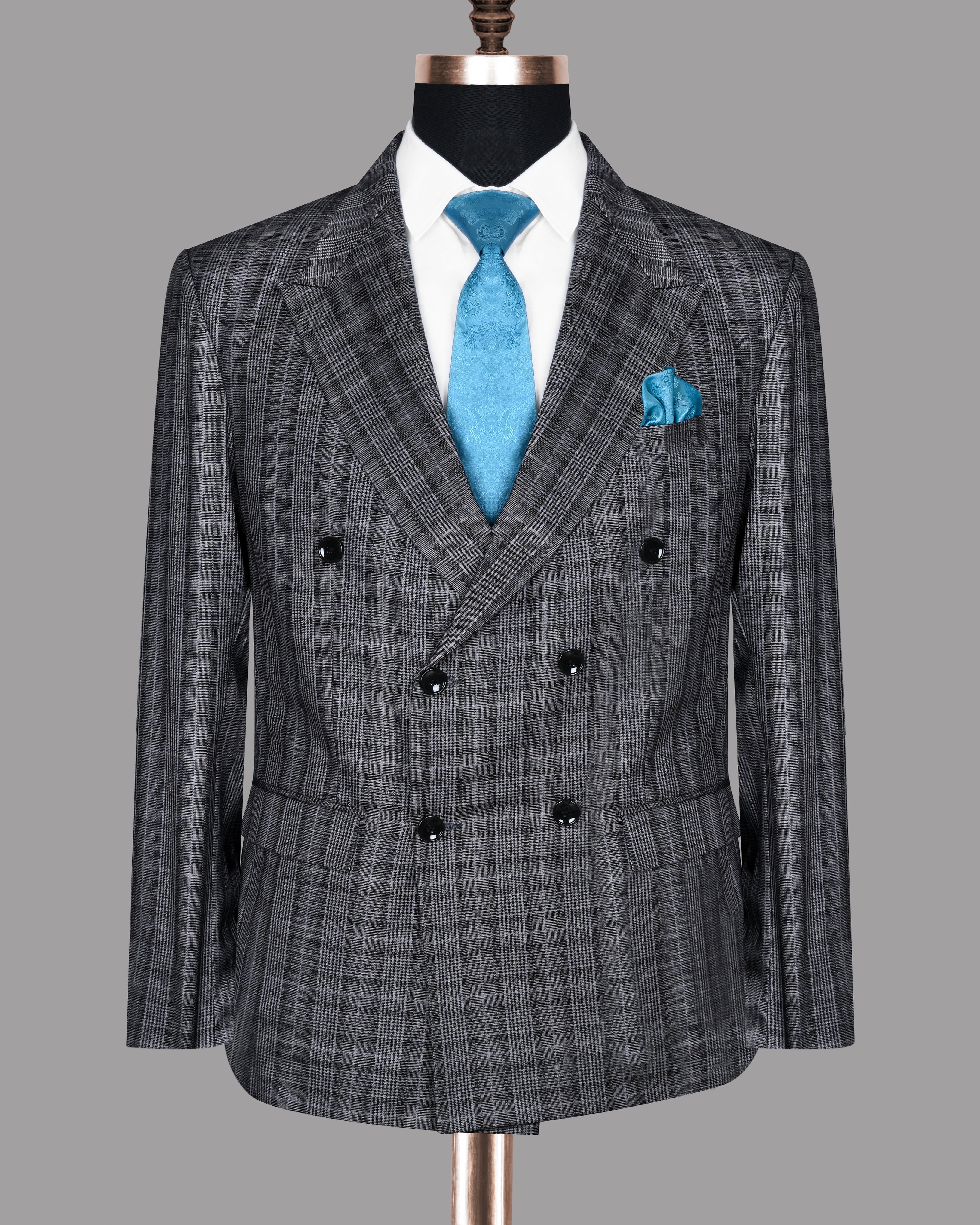 Fossil Grey Plaid Double Breasted Suit