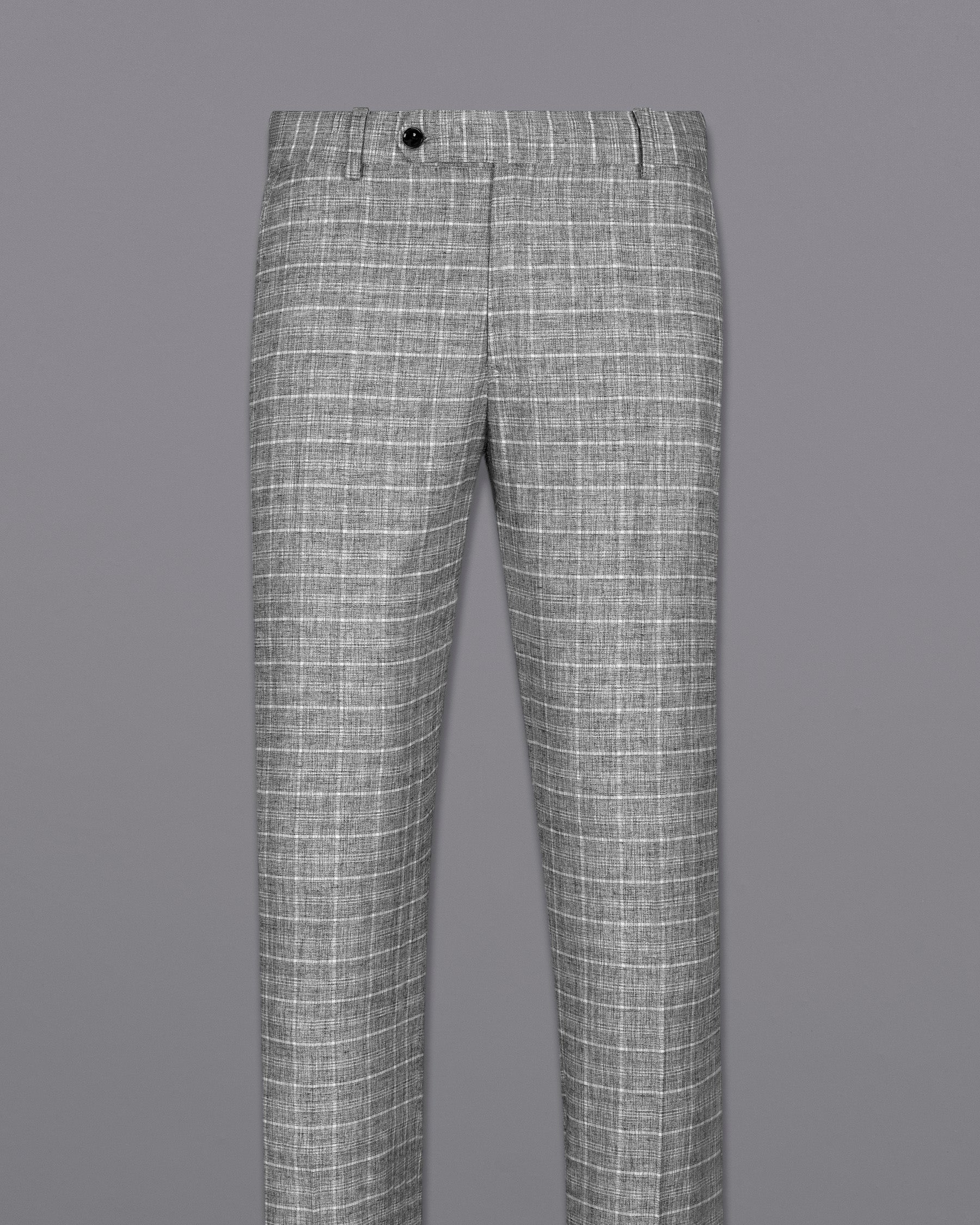 Silver Plaid Wool Rich Pant