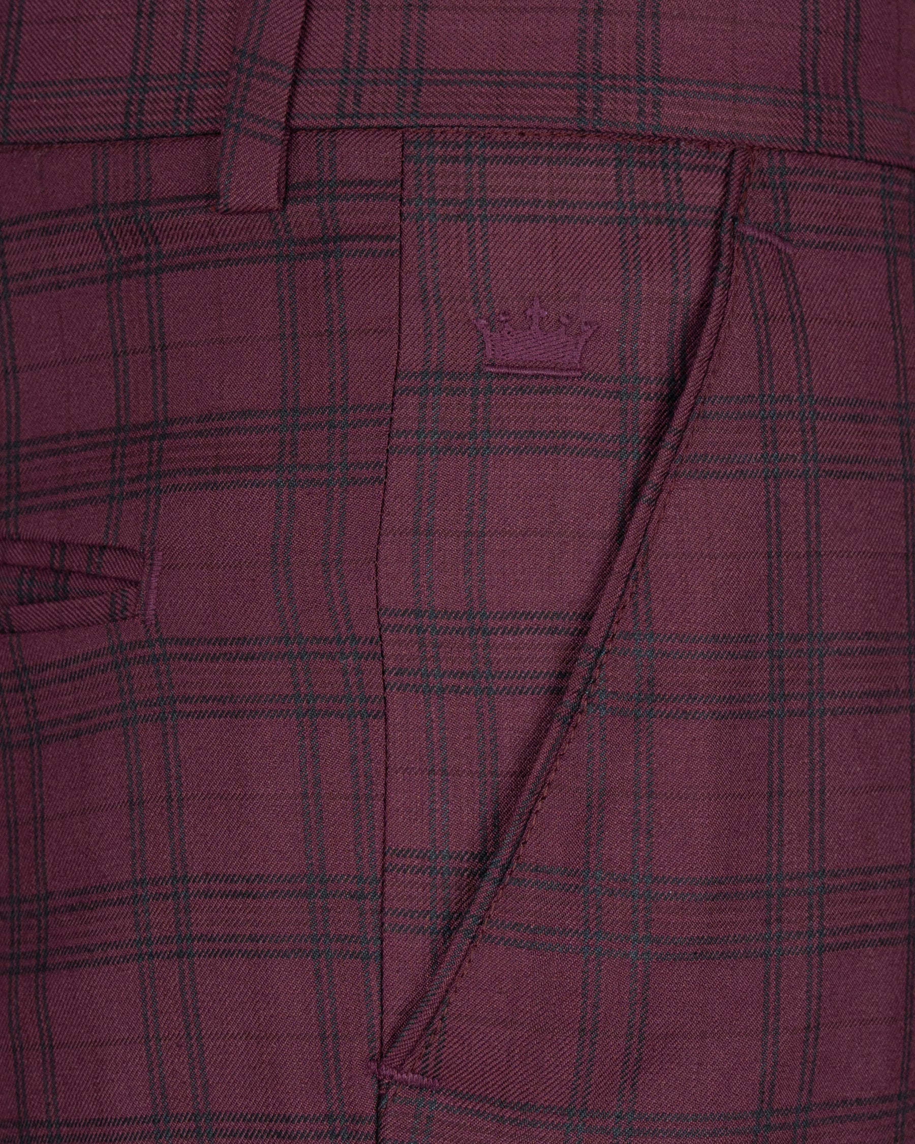 Eggplant Red Plaid Wool Rich Pant