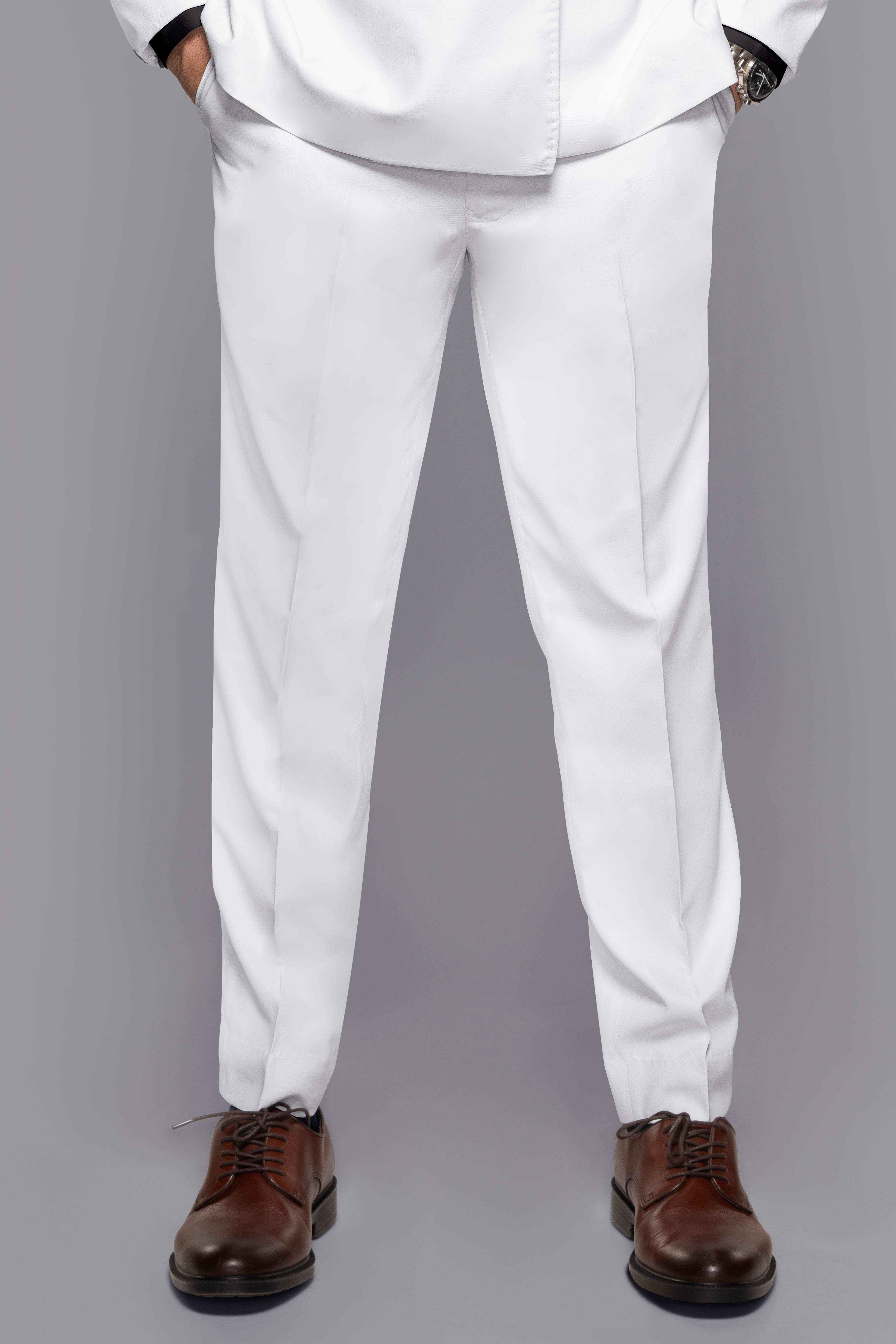 Bright White Subtle Sheen Stretchable Waistband traveler Pants