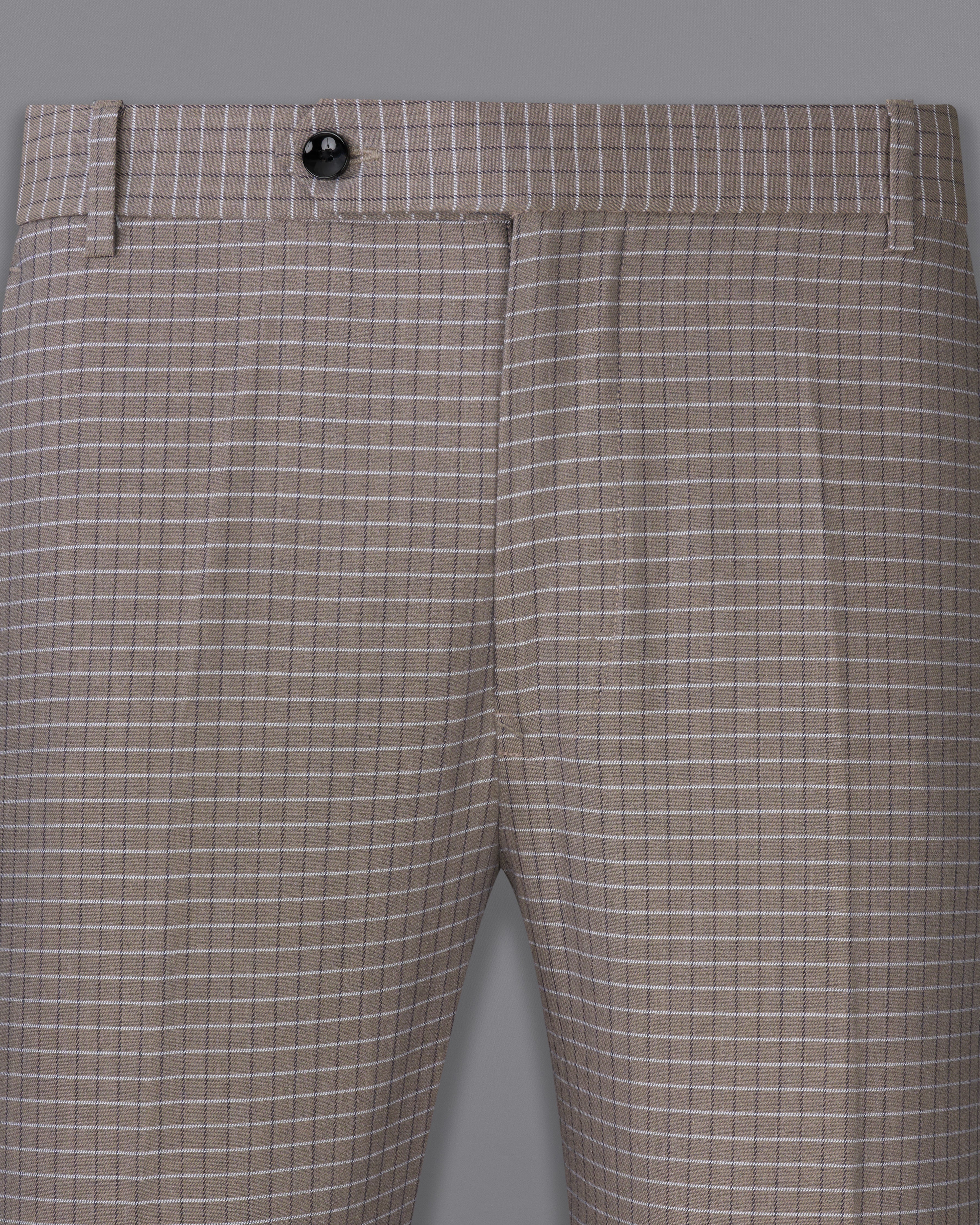 Sand Dune Brown Checkered Premium Cotton Pant