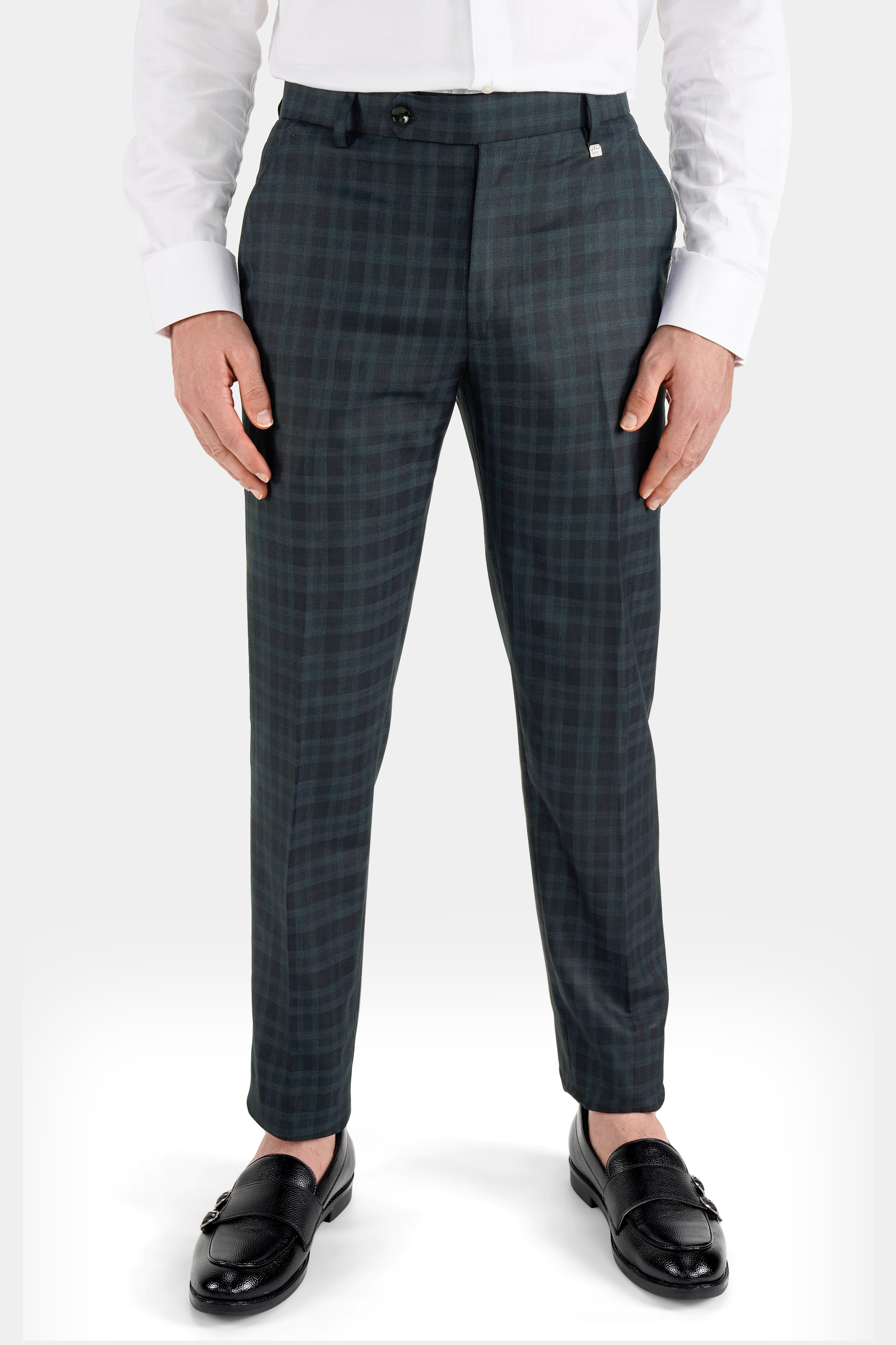 Baltic Sea Blue with Tuna Navy Blue Checkered Wool Rich Pant T2738-28, T2738-30, T2738-32, T2738-34, T2738-36, T2738-38, T2738-40, T2738-42, T2738-44