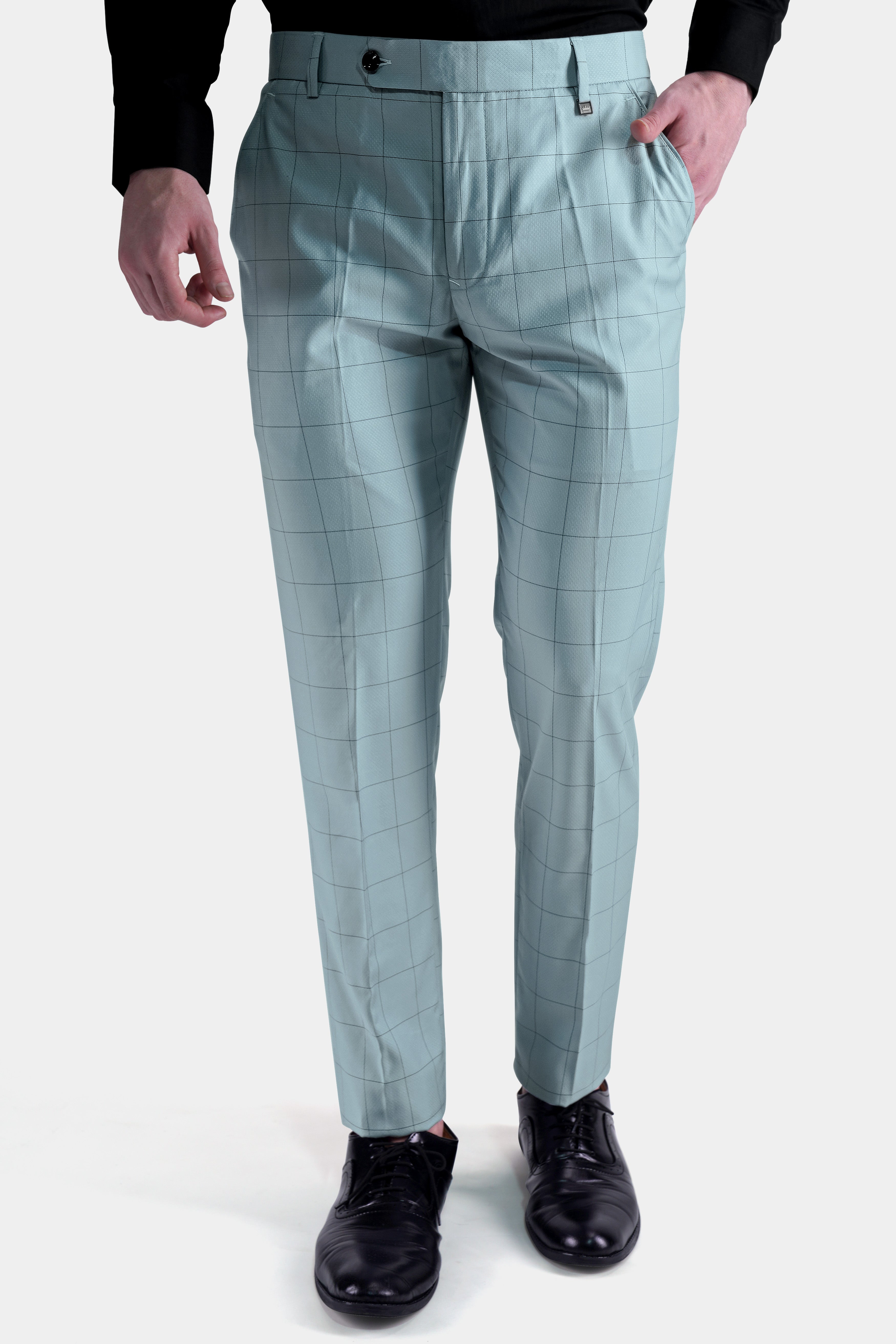 Metallic Gray Windowpane Wool Rich Pant T2763-28, T2763-30, T2763-32, T2763-34, T2763-36, T2763-38, T2763-40, T2763-42, T2763-44