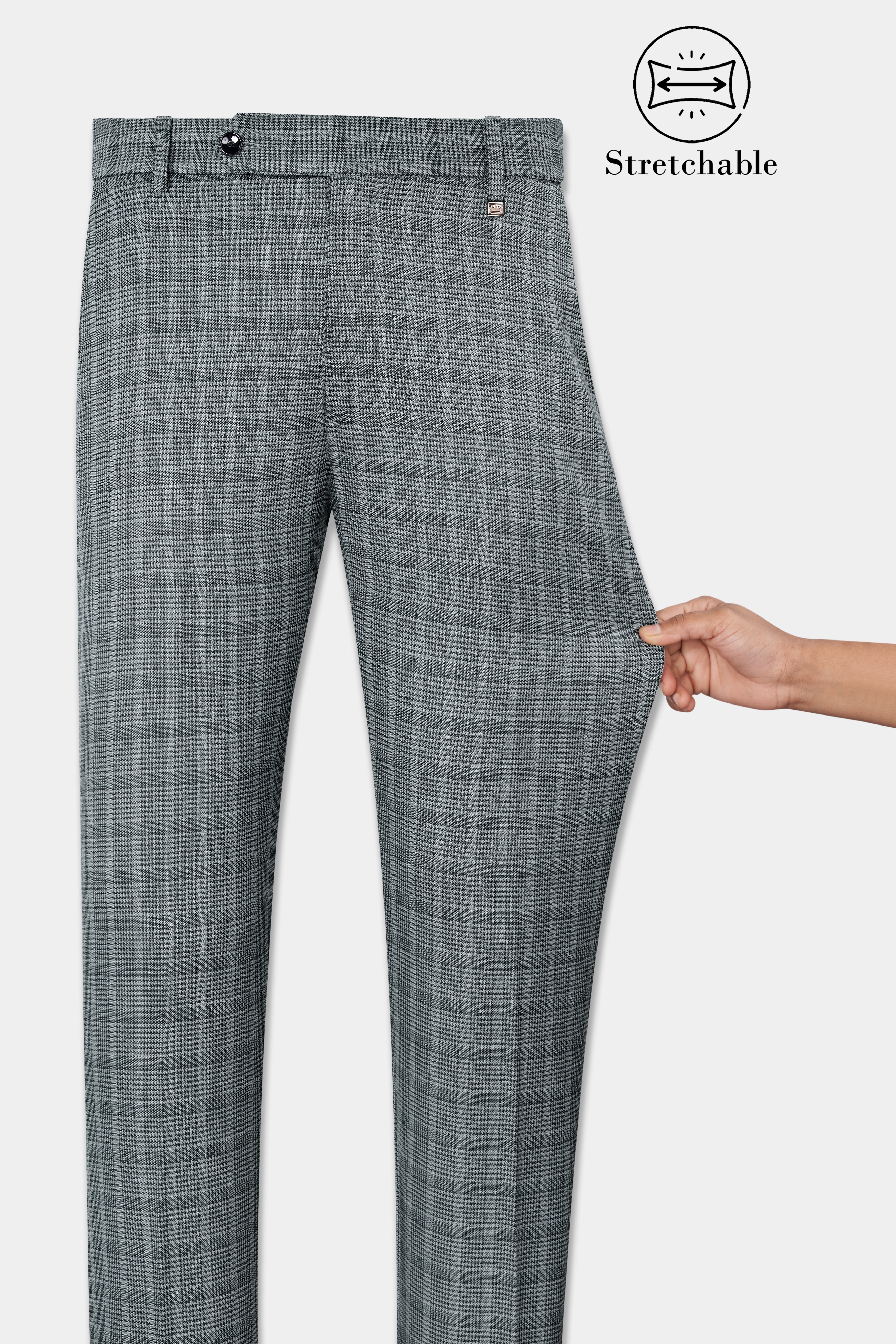 Oslo Gray Checkered Wool Rich Pant T2801-28, T2801-30, T2801-32, T2801-34, T2801-36, T2801-38, T2801-40, T2801-42, T2801-44