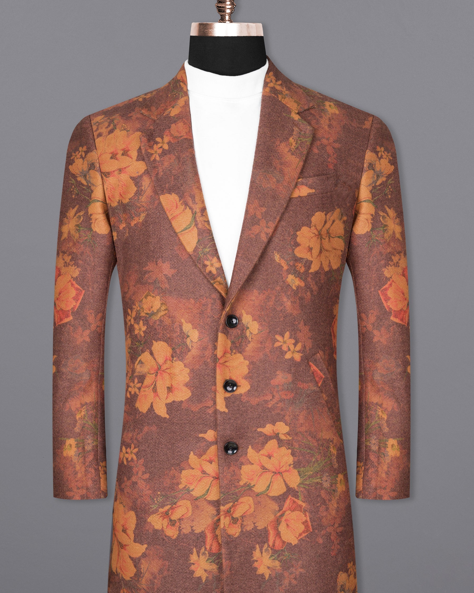 Tosca Rust Floral Printed Trench Coat TCB1826-SB-36, TCB1826-SB-38, TCB1826-SB-40, TCB1826-SB-42, TCB1826-SB-44, TCB1826-SB-46, TCB1826-SB-48, TCB1826-SB-50, TCB1826-SB-52, TCB1826-SB-54, TCB1826-SB-56, TCB1826-SB-58, TCB1826-SB-60