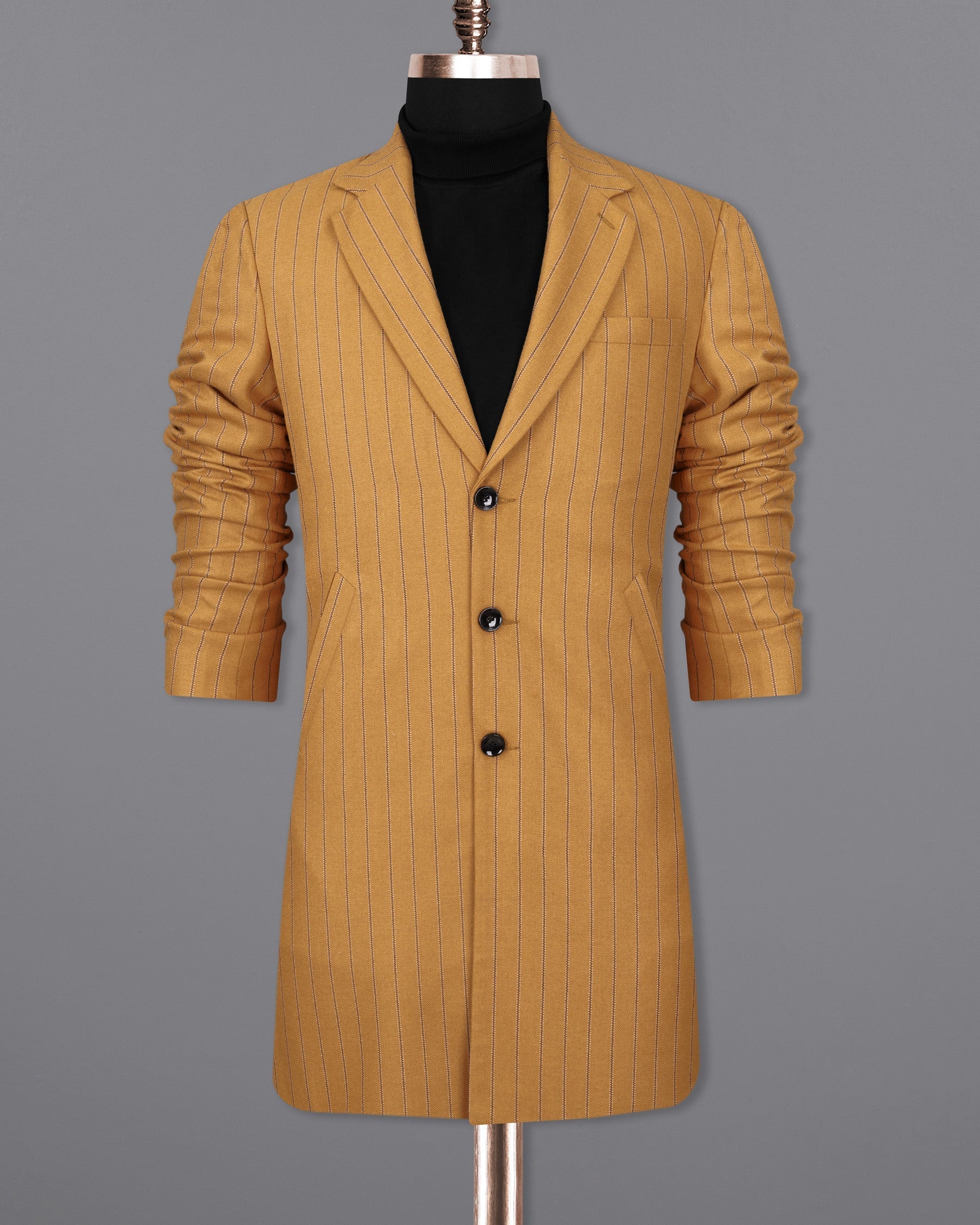 Tussock Mustard Yellow Striped Single Breasted Trench Coat TCB2034-SB-36, TCB2034-SB-38, TCB2034-SB-40, TCB2034-SB-42, TCB2034-SB-44, TCB2034-SB-46, TCB2034-SB-48, TCB2034-SB-50, TCB2034-SB-52, TCB2034-SB-54, TCB2034-SB-56, TCB2034-SB-58, TCB2034-SB-60