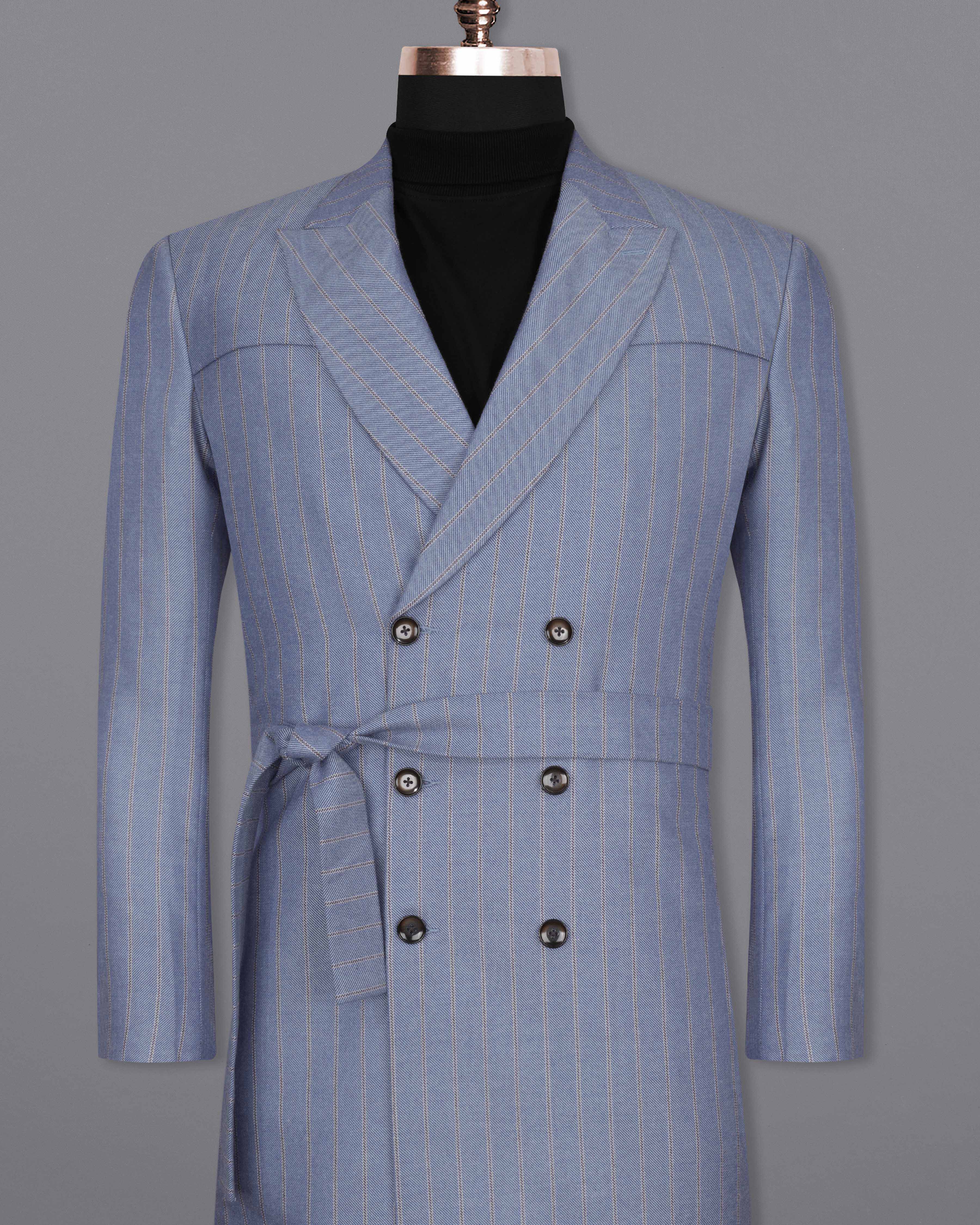 Waterloo Blue Striped Double Breasted Designer Trench Coat TCB2086-DB-36, TCB2086-DB-38, TCB2086-DB-40, TCB2086-DB-42, TCB2086-DB-44, TCB2086-DB-46, TCB2086-DB-48, TCB2086-DB-50, TCB2086-DB-52, TCB2086-DB-54, TCB2086-DB-56, TCB2086-DB-58, TCB2086-DB-60