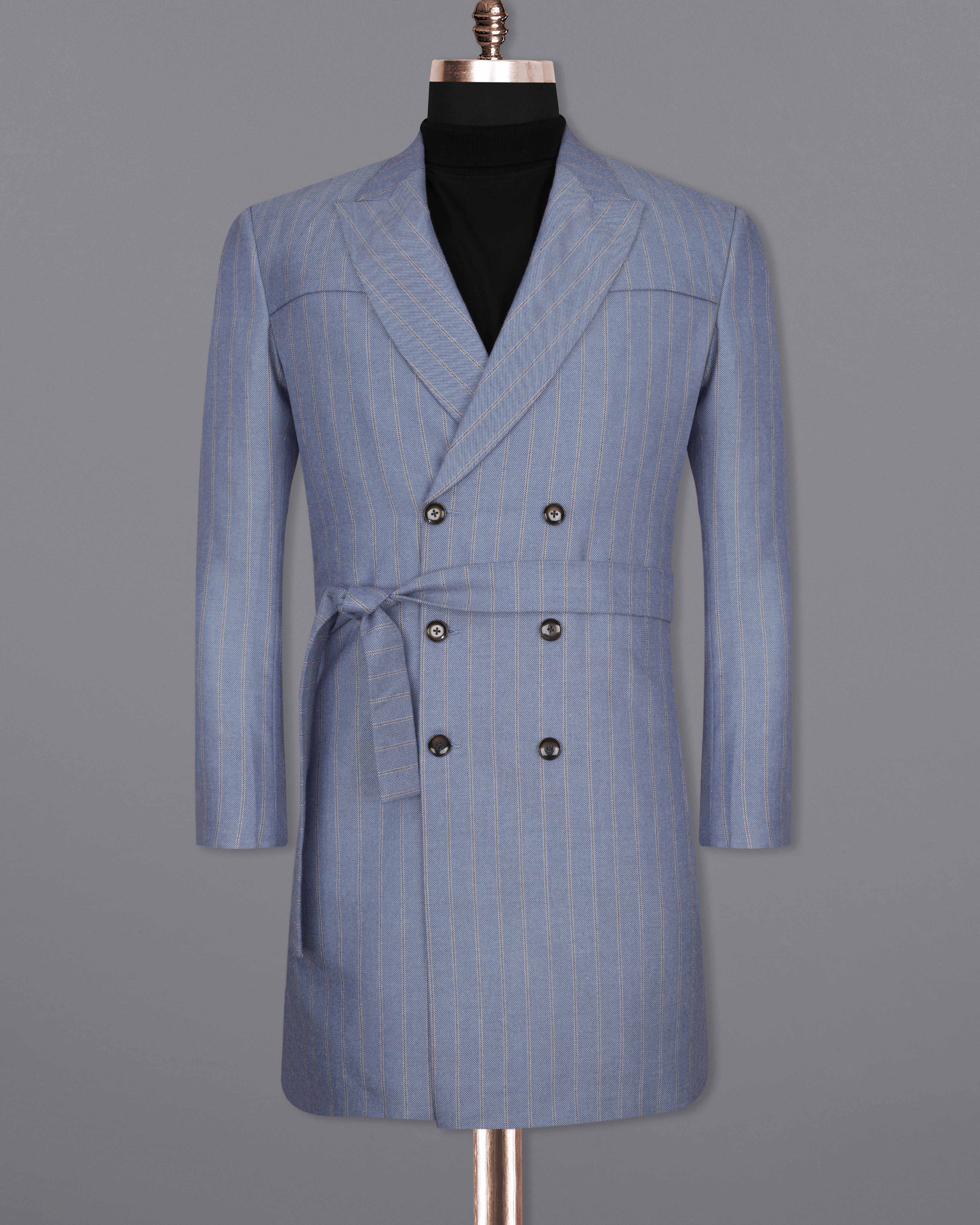 Waterloo Blue Striped Double Breasted Designer Trench Coat TCB2086-DB-36, TCB2086-DB-38, TCB2086-DB-40, TCB2086-DB-42, TCB2086-DB-44, TCB2086-DB-46, TCB2086-DB-48, TCB2086-DB-50, TCB2086-DB-52, TCB2086-DB-54, TCB2086-DB-56, TCB2086-DB-58, TCB2086-DB-60