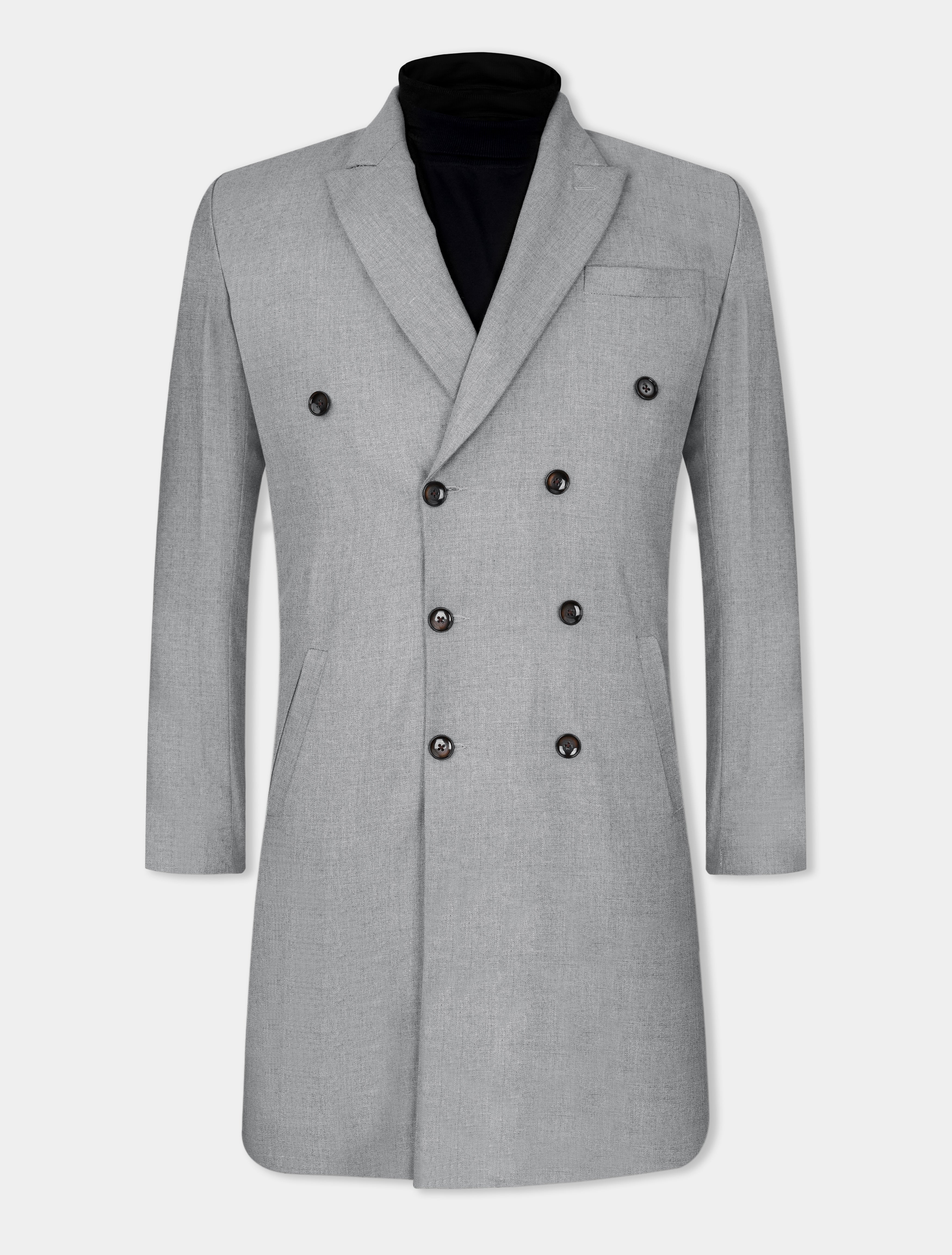 Pale Slate Gray Tweed Trench Coat