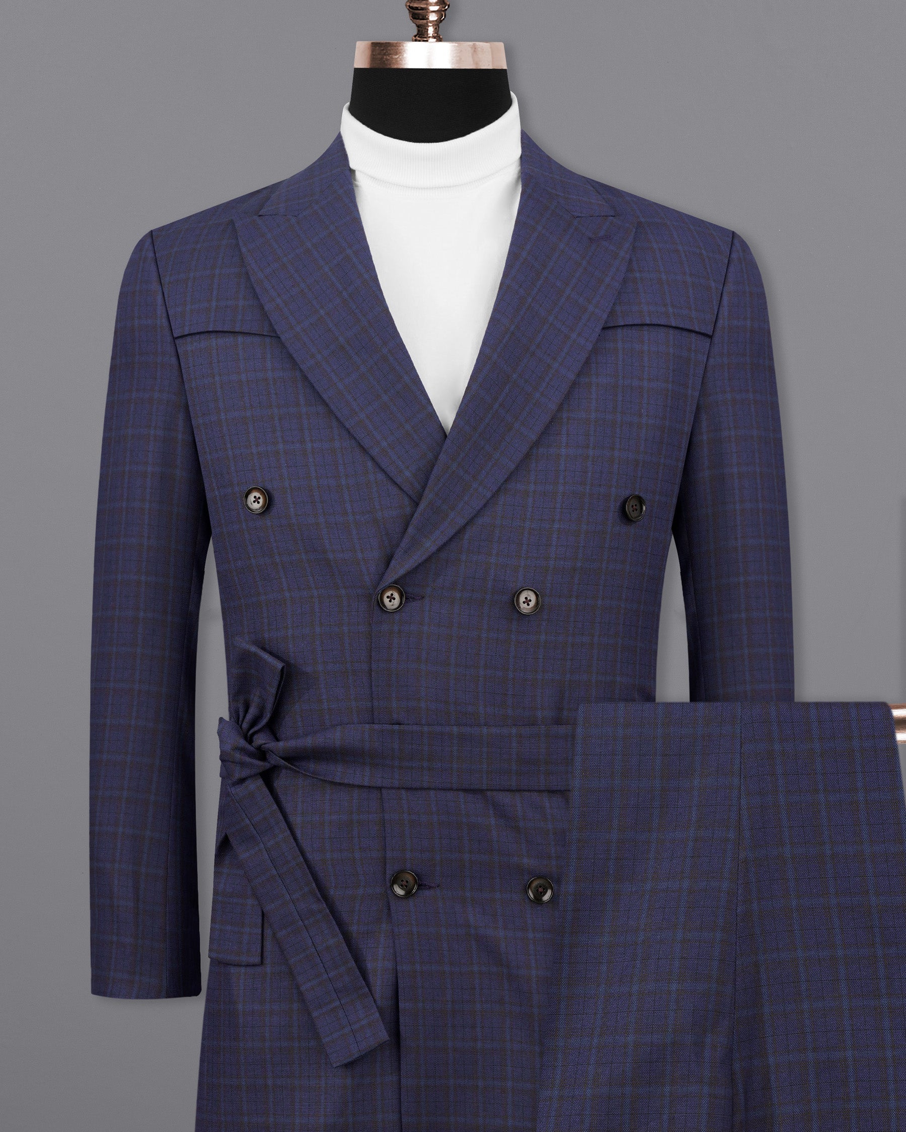 Martinique blue Subtle Checkered Double Breasted with Belt Closure Designer Trench Coat with Pant TCPT2112-DB-D35-36, TCPT2112-DB-D35-38, TCPT2112-DB-D35-40, TCPT2112-DB-D35-42, TCPT2112-DB-D35-44, TCPT2112-DB-D35-46, TCPT2112-DB-D35-48, TCPT2112-DB-D35-50, TCPT2112-DB-D35-52, TCPT2112-DB-D35-54, TCPT2112-DB-D35-56, TCPT2112-DB-D35-58, TCPT2112-DB-D35-60