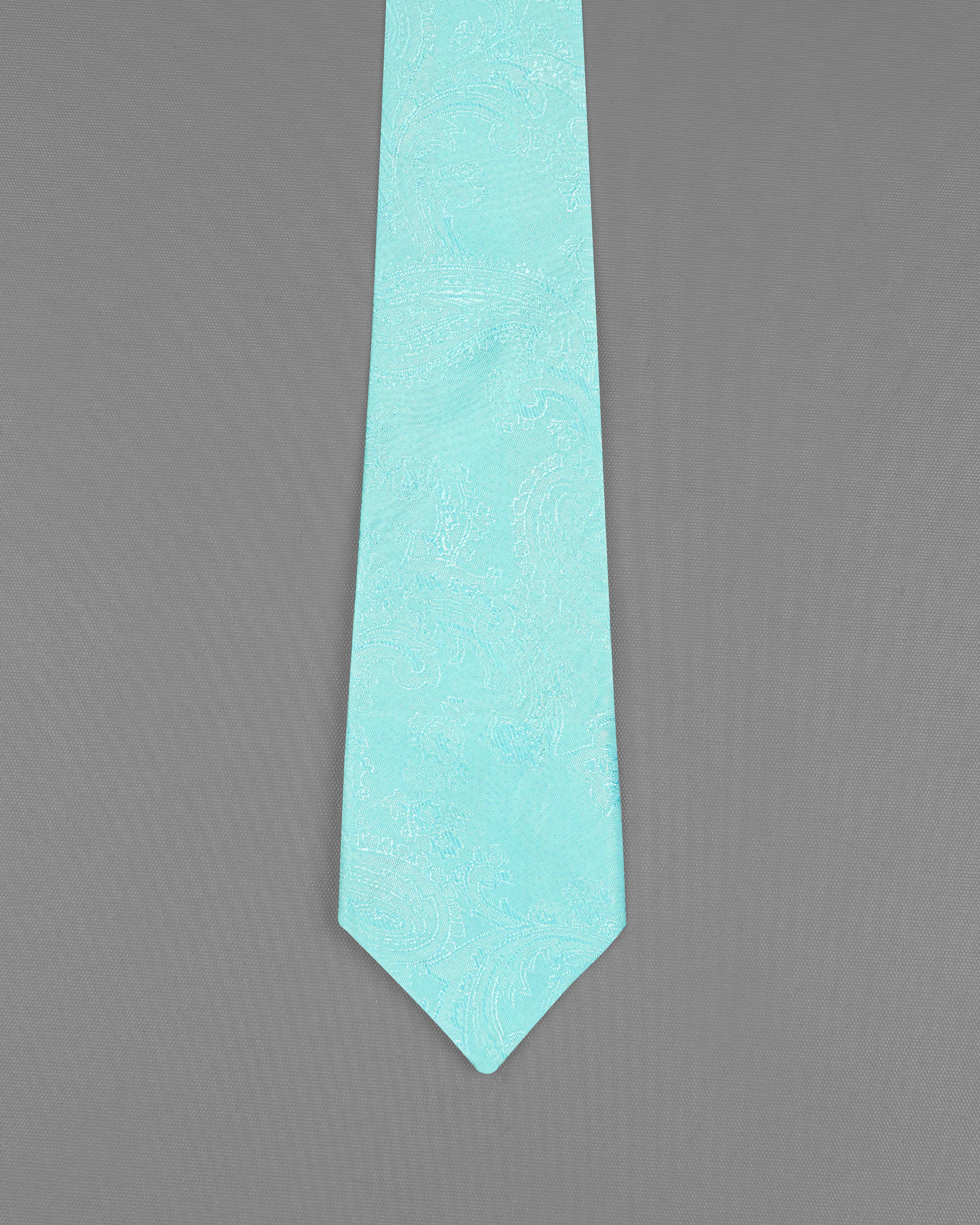 Riptide Aqua Blue Paisley Jacquard Tie with Pocket Square TP034