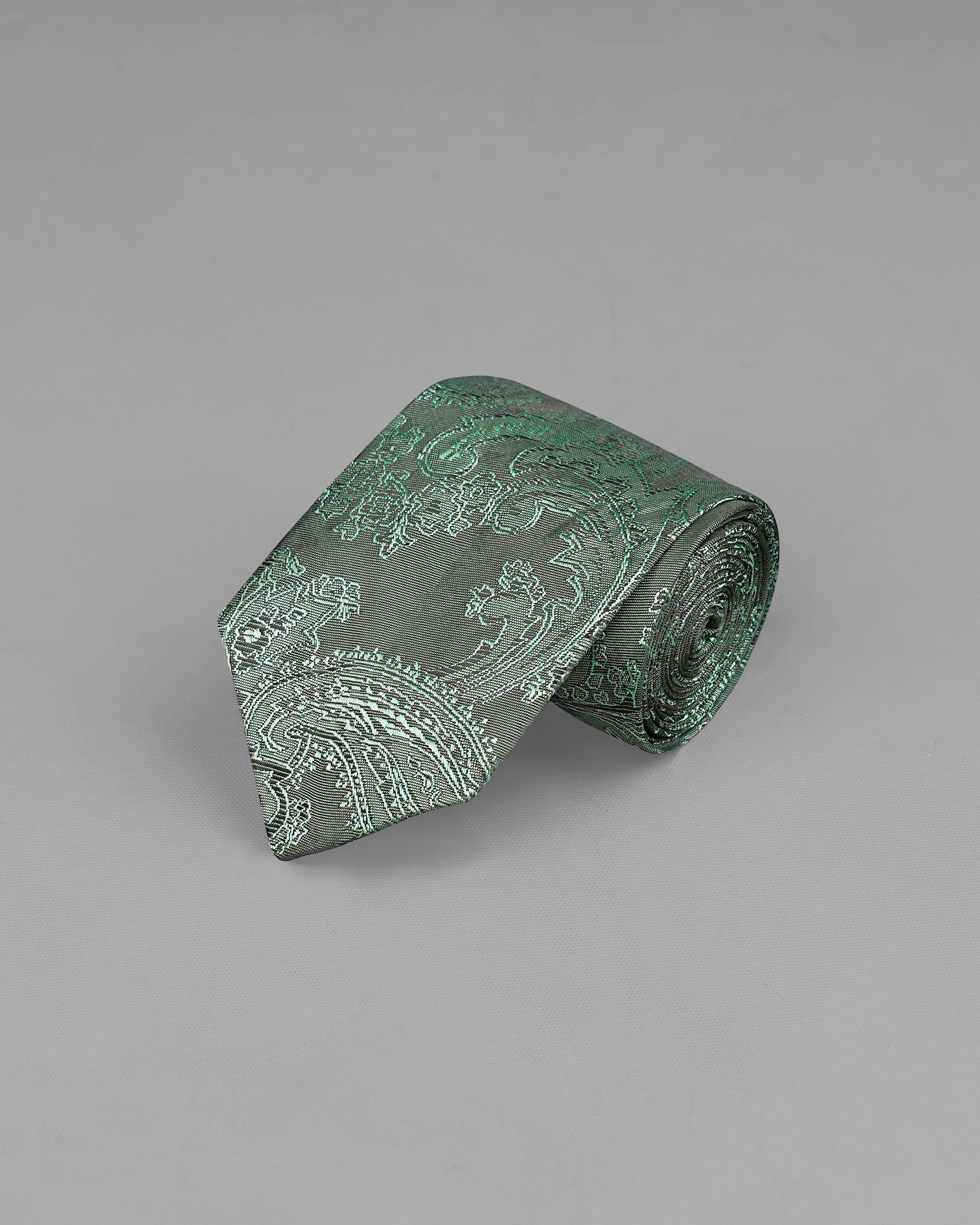 Sirocco Gray and Skeptic Dark Green Two Tone Paisley Jacquard Tie with Pocket Square TP036