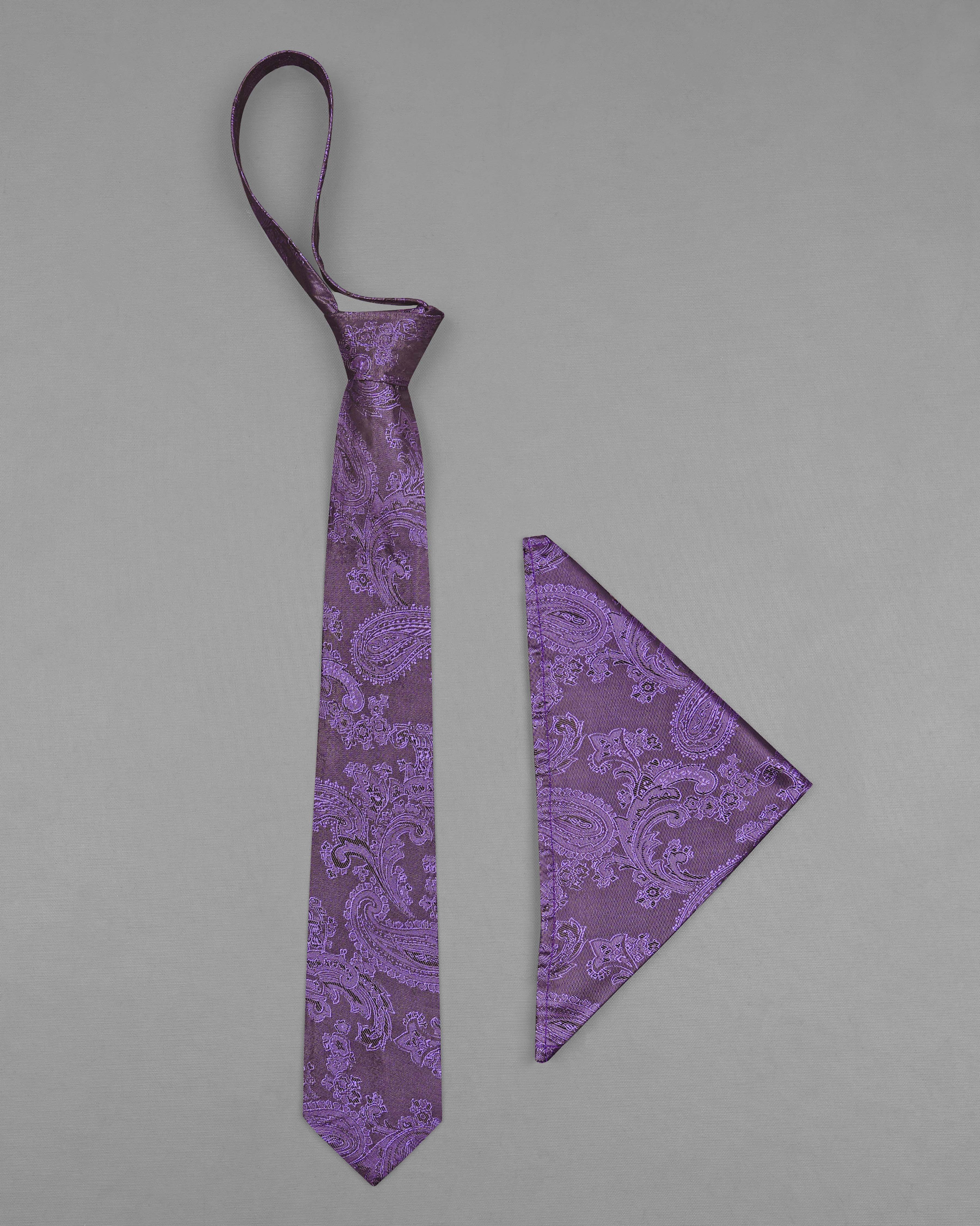 Comet Purple and Zambezi Gray Two Tone Paisley Jacquard Tie with Pocket Square TP039