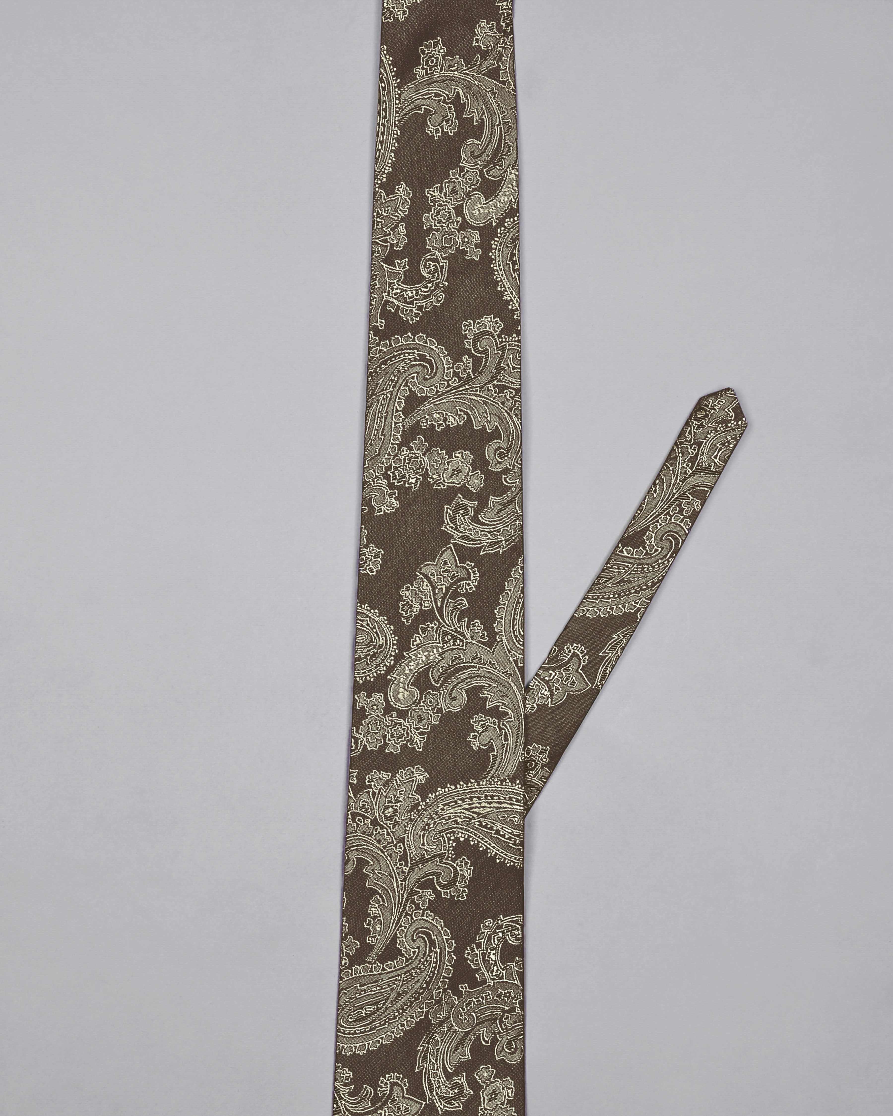 Olive Grey Paisley Jacquard Tie with Free Pocket square