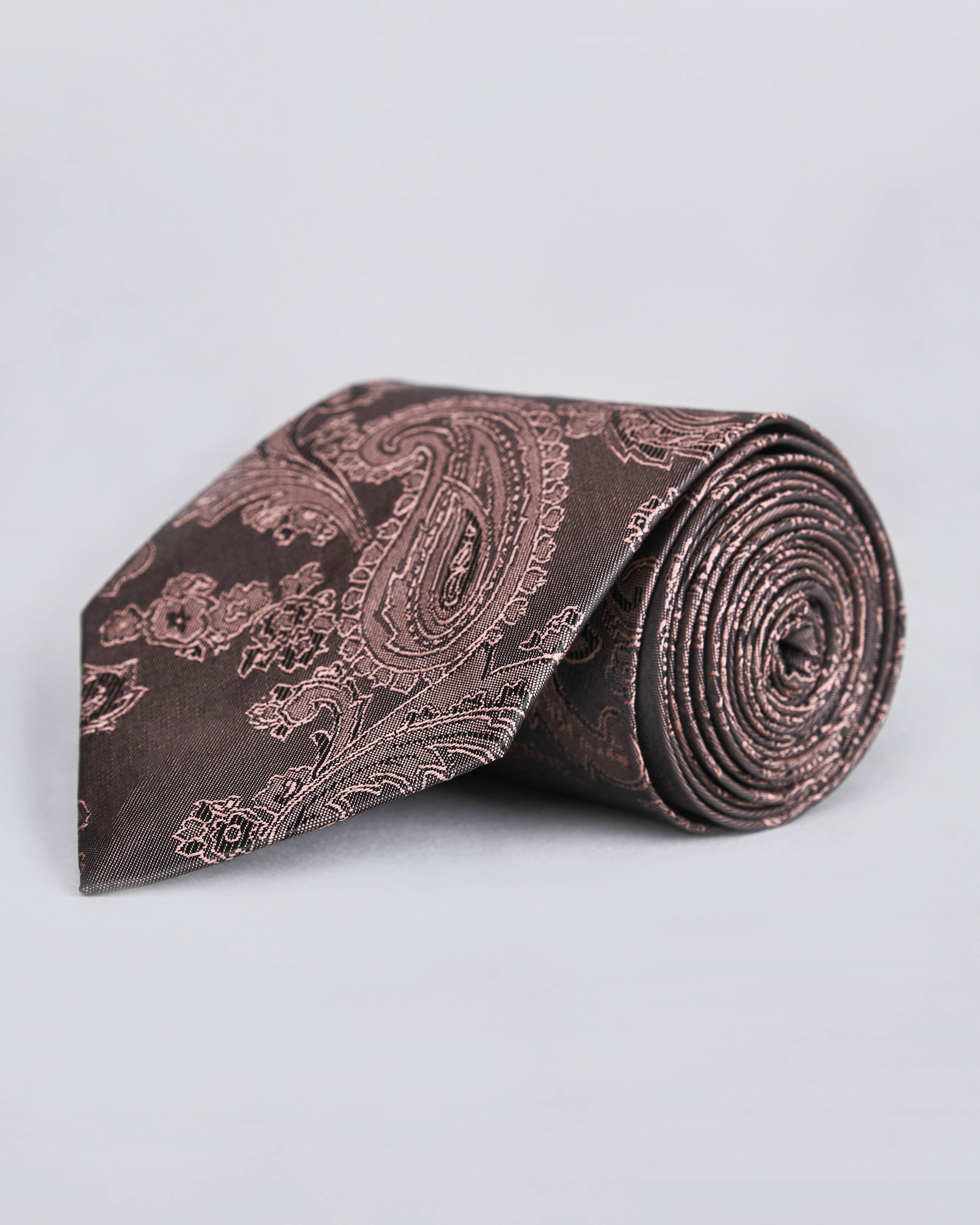 Walnut Brown Paisley Jacquard Tie with Free Pocket square