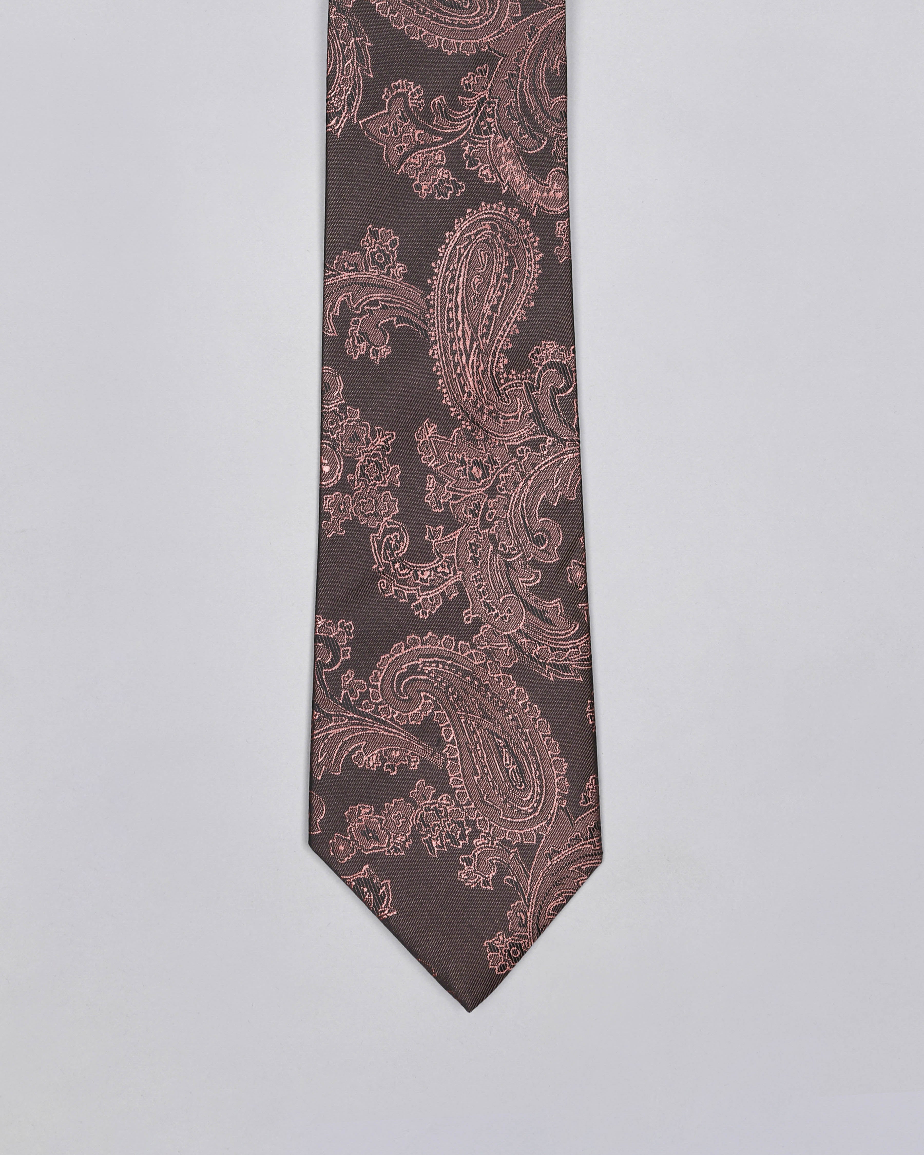 Walnut Brown Paisley Jacquard Tie with Free Pocket square