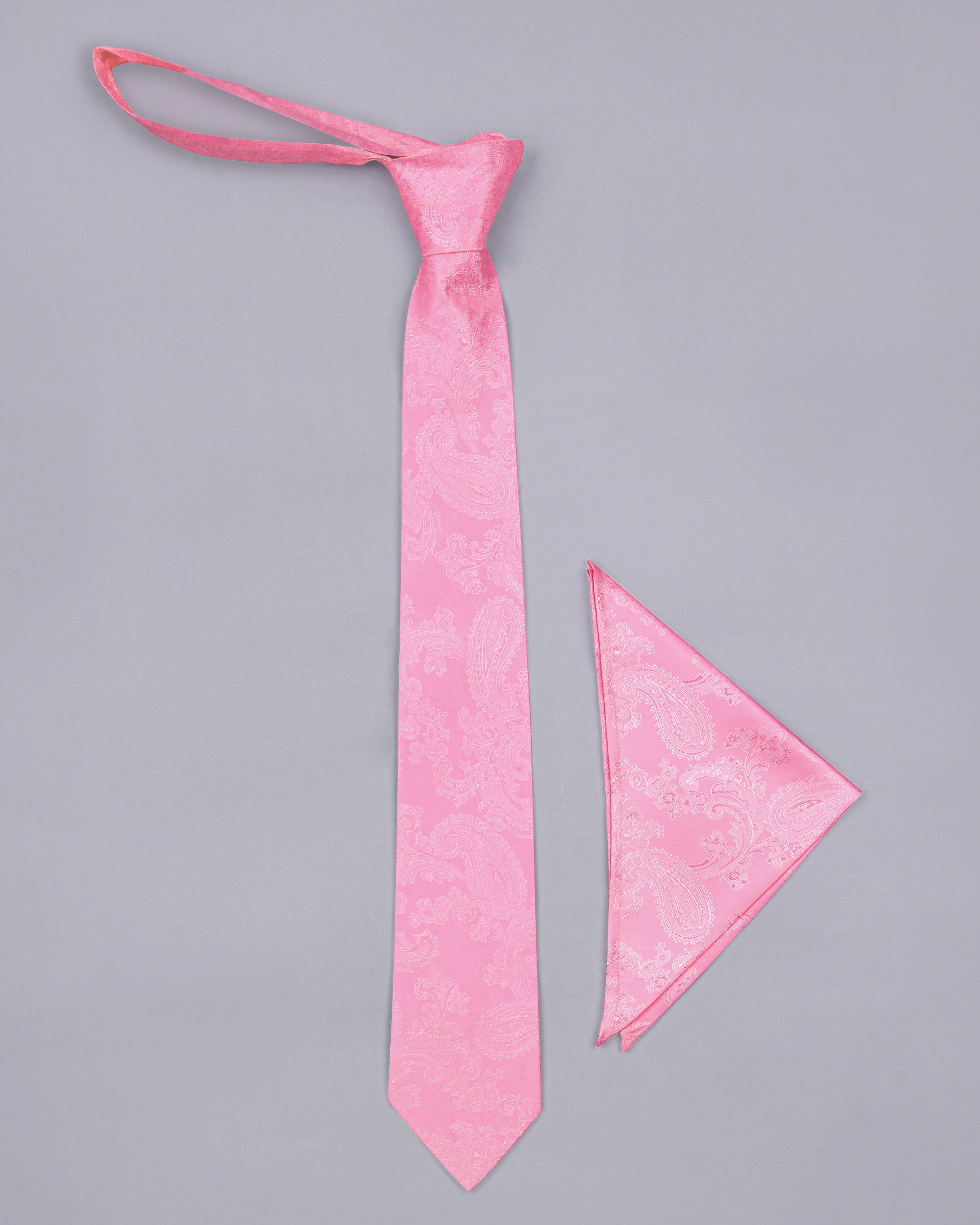 Taffy Pink Paisley Jacquard Tie with Free Pocket square