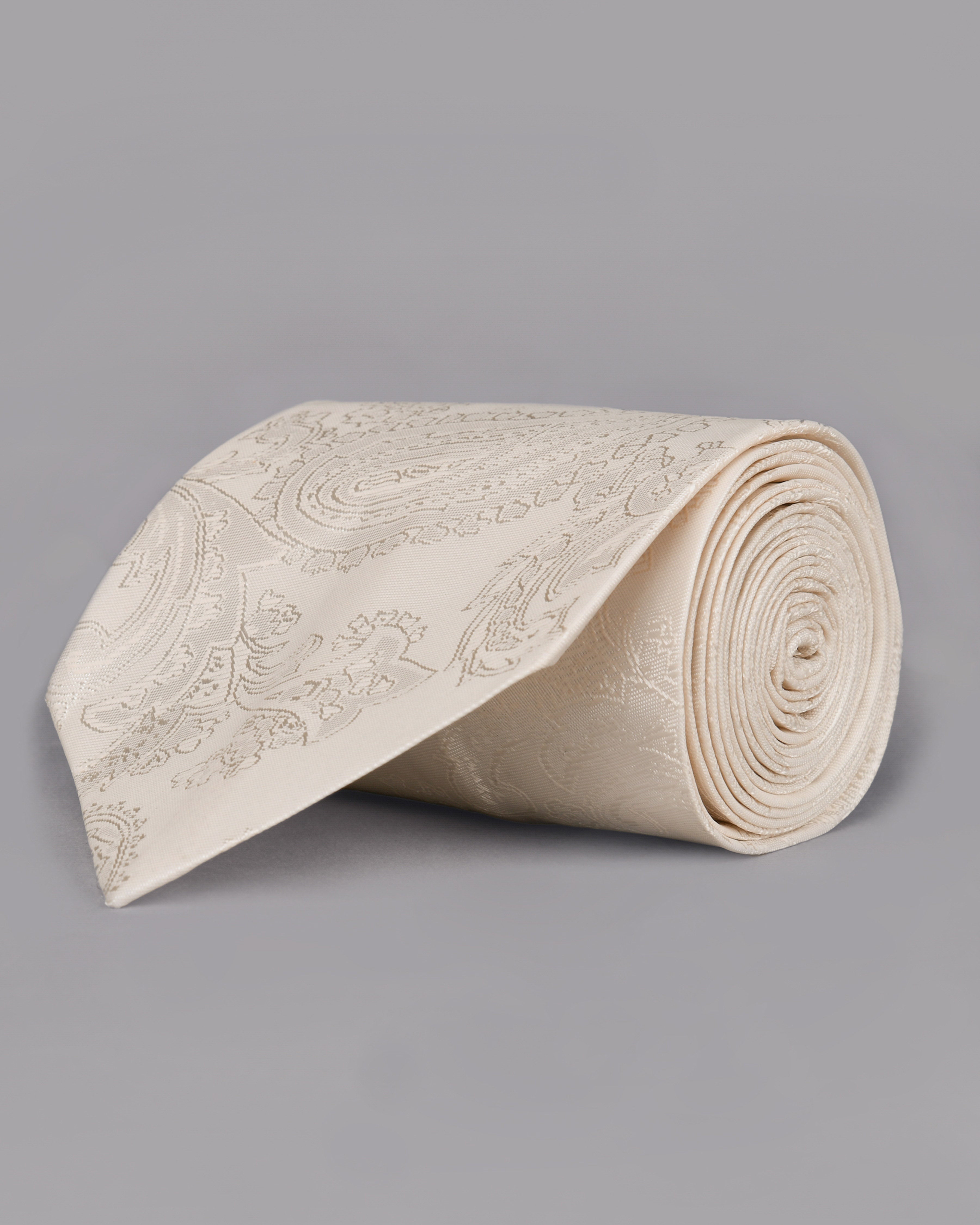 Ivory Paisley Jacquard Tie with Free Pocket square