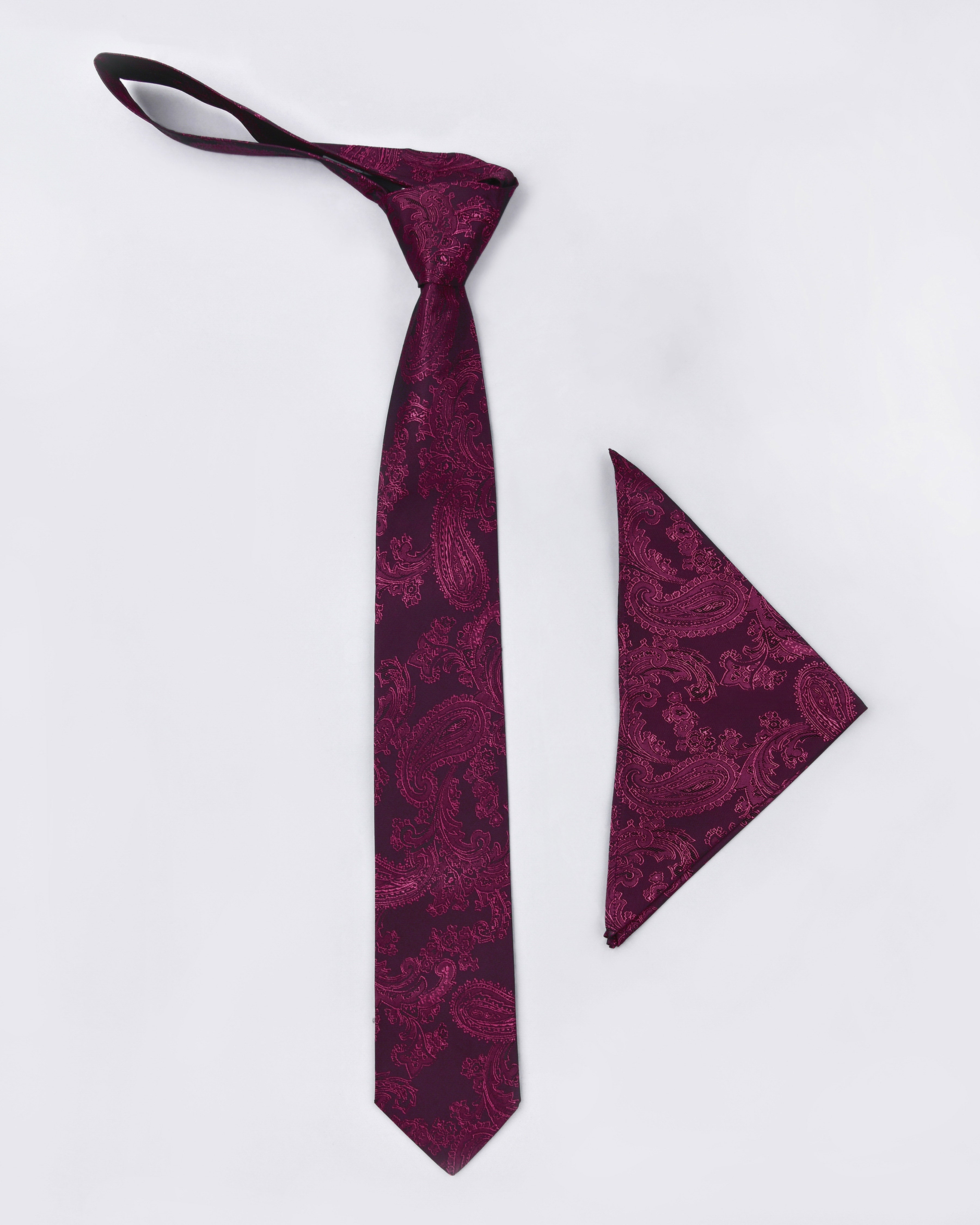 Maroon Paisley Jacquard Tie with Free Pocket square