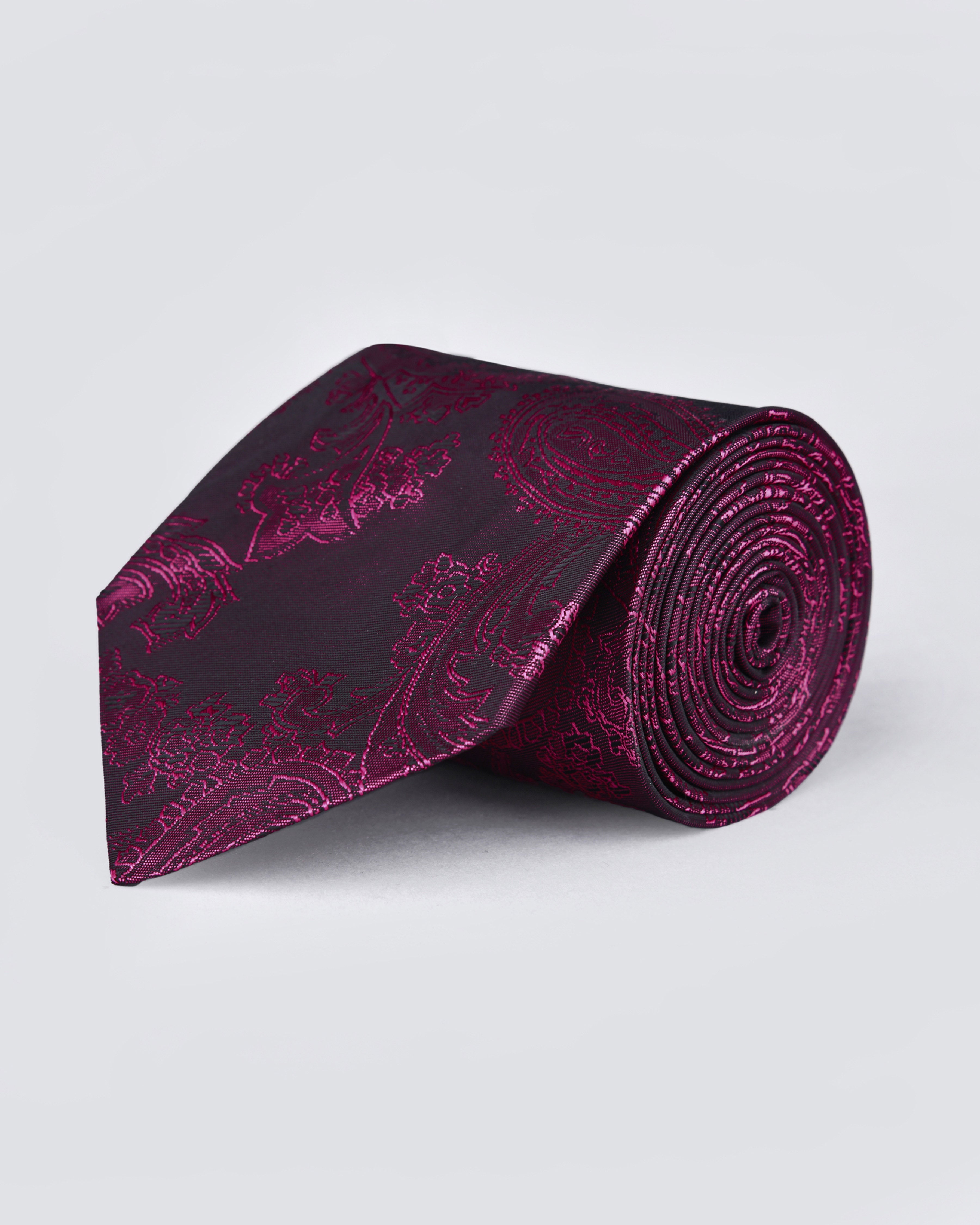 Maroon Paisley Jacquard Tie with Free Pocket square