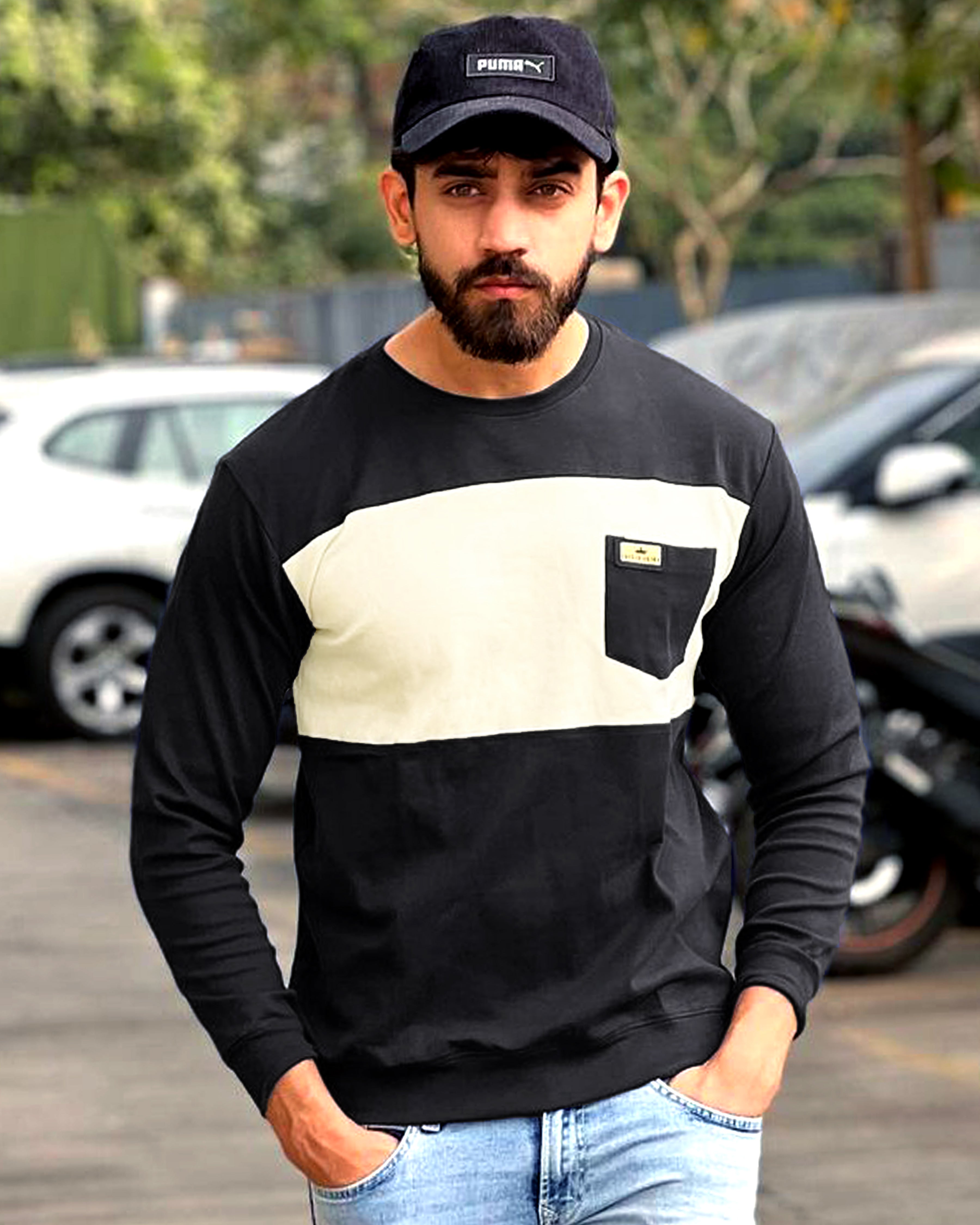 Jade Black and Wheatfield Full Sleeve Premium Cotton Jersey Sweatshirt