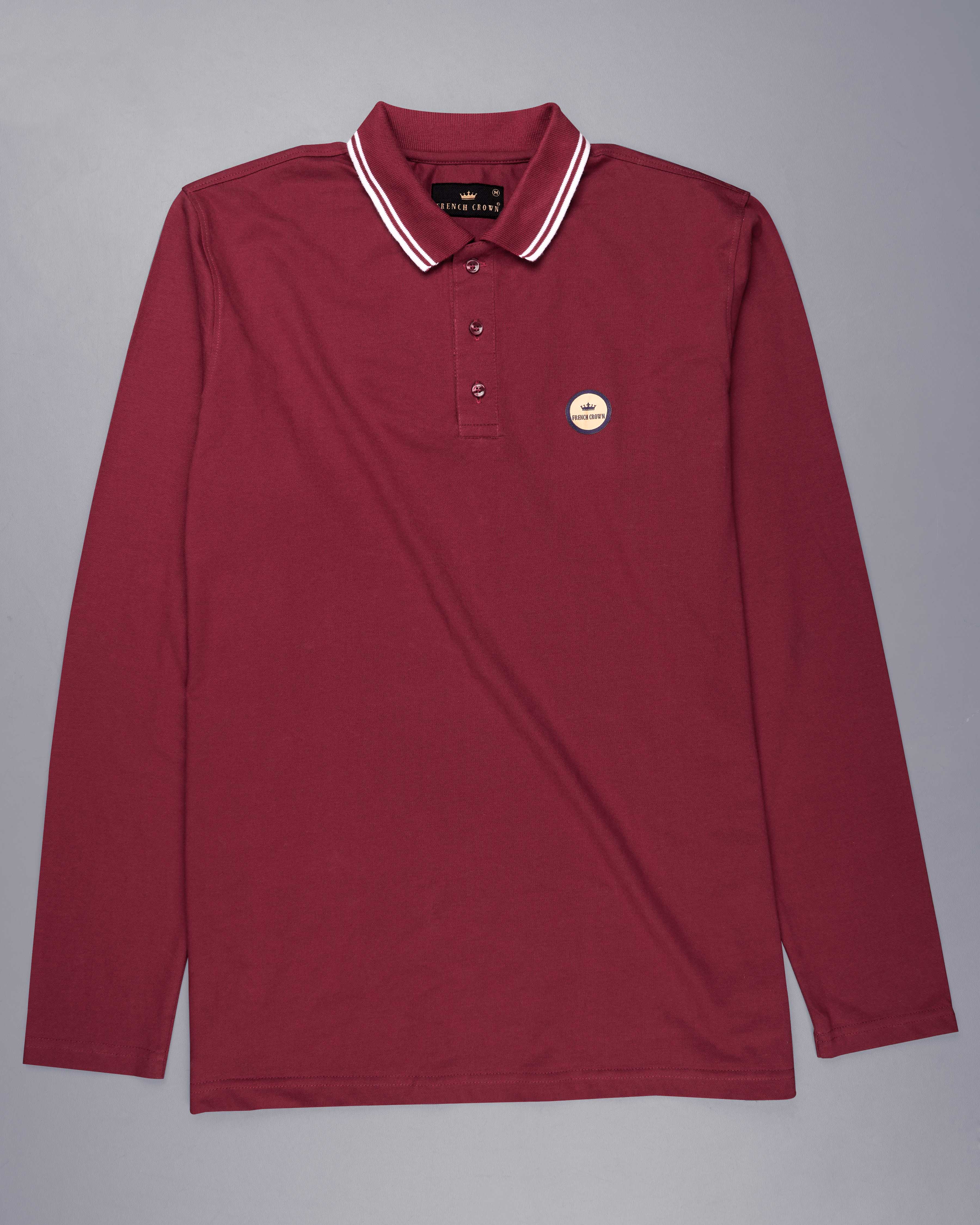 Merlot Red Super Soft Full Sleeve Pique Polo TS563-S, TS563-M, TS563-L, TS563-XL, TS563-XXL, TS563-3XL, TS563-4XL