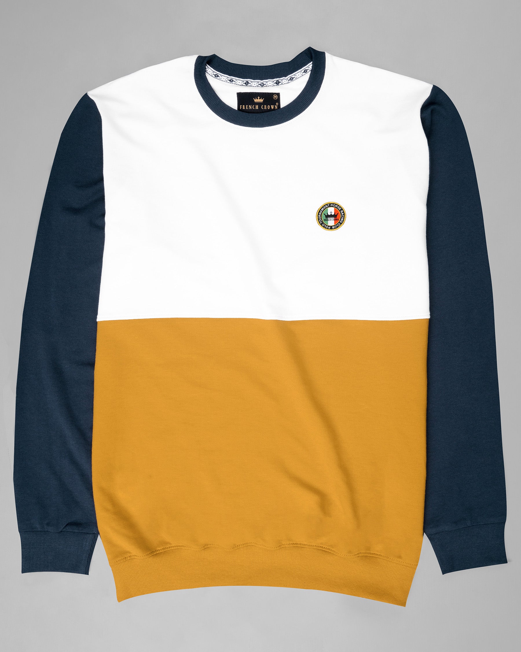 White and Fire Bush Yellow Colourblock Sweatshirt TS574-S, TS574-M, TS574-L, TS574-XL, TS574-XXL, TS574-3XL, TS574-4XL