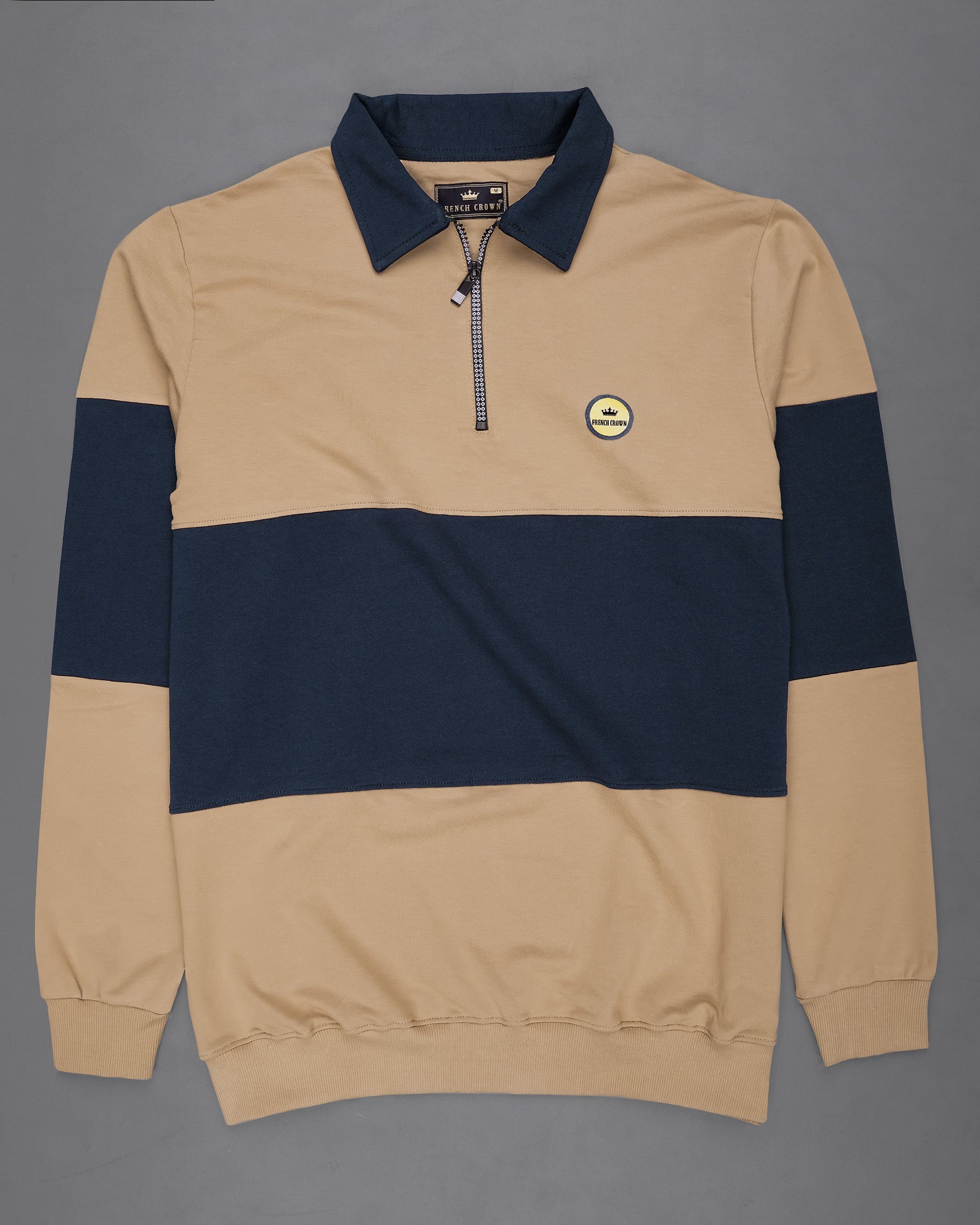 Cameo Light Brown and Ebony Blue Polo Zipper Sweatshirt TS577-S, TS577-M, TS577-L, TS577-XL, TS577-XXL, TS577-3XL, TS577-4XL