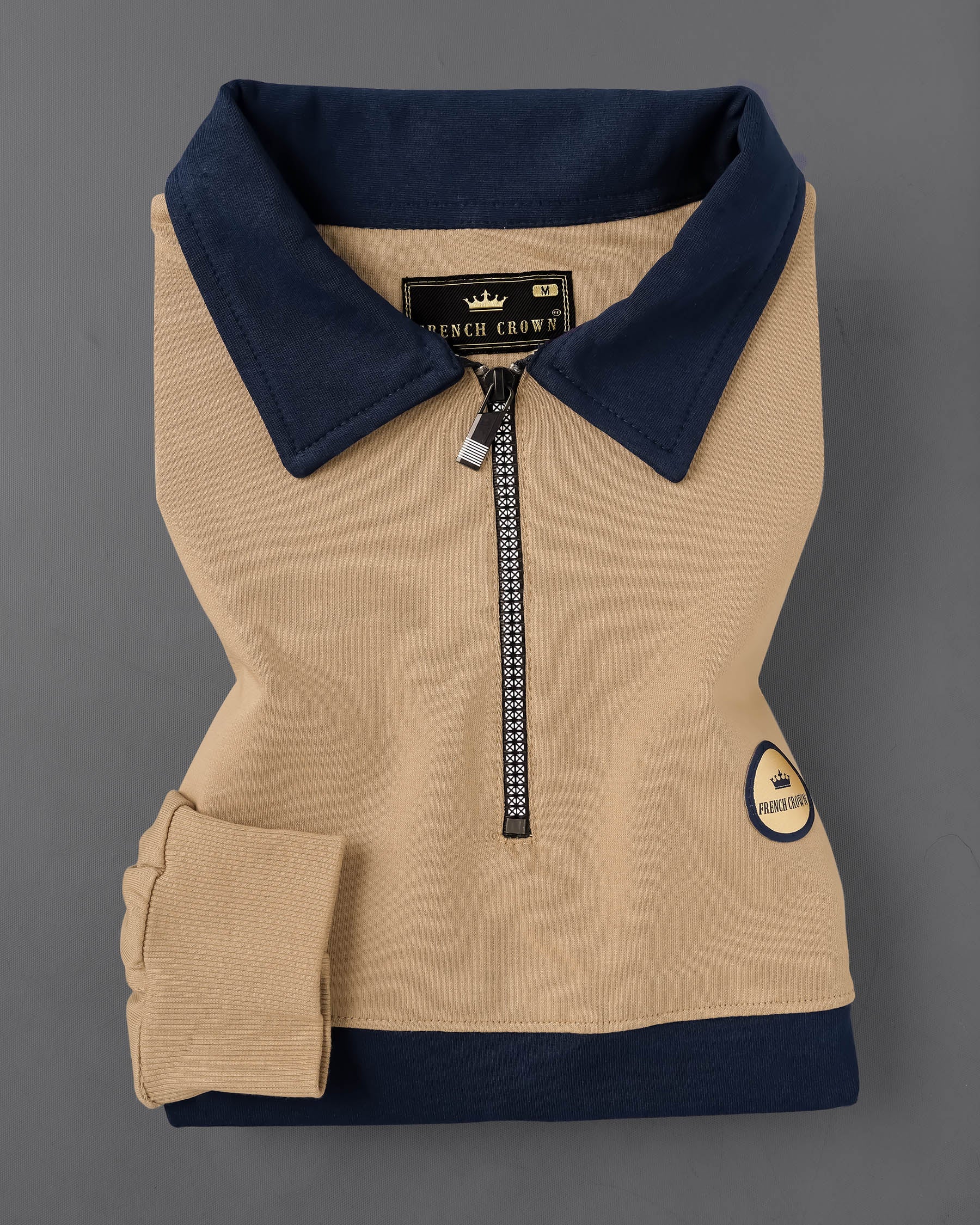 Cameo Light Brown and Ebony Blue Polo Zipper Sweatshirt TS577-S, TS577-M, TS577-L, TS577-XL, TS577-XXL, TS577-3XL, TS577-4XL