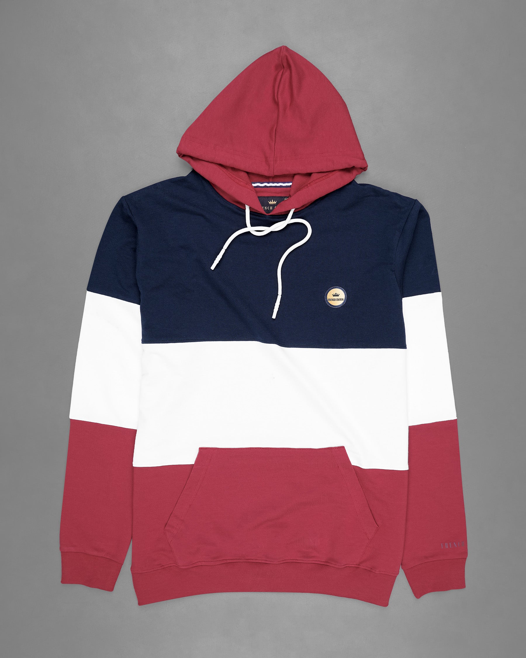 Bright White with Bleached Cedar Blue and Red Colour Block Hoodie Sweatshirt TS582-S, TS582-M, TS582-L, TS582-XL, TS582-XXL, TS582-3XL, TS582-4XL