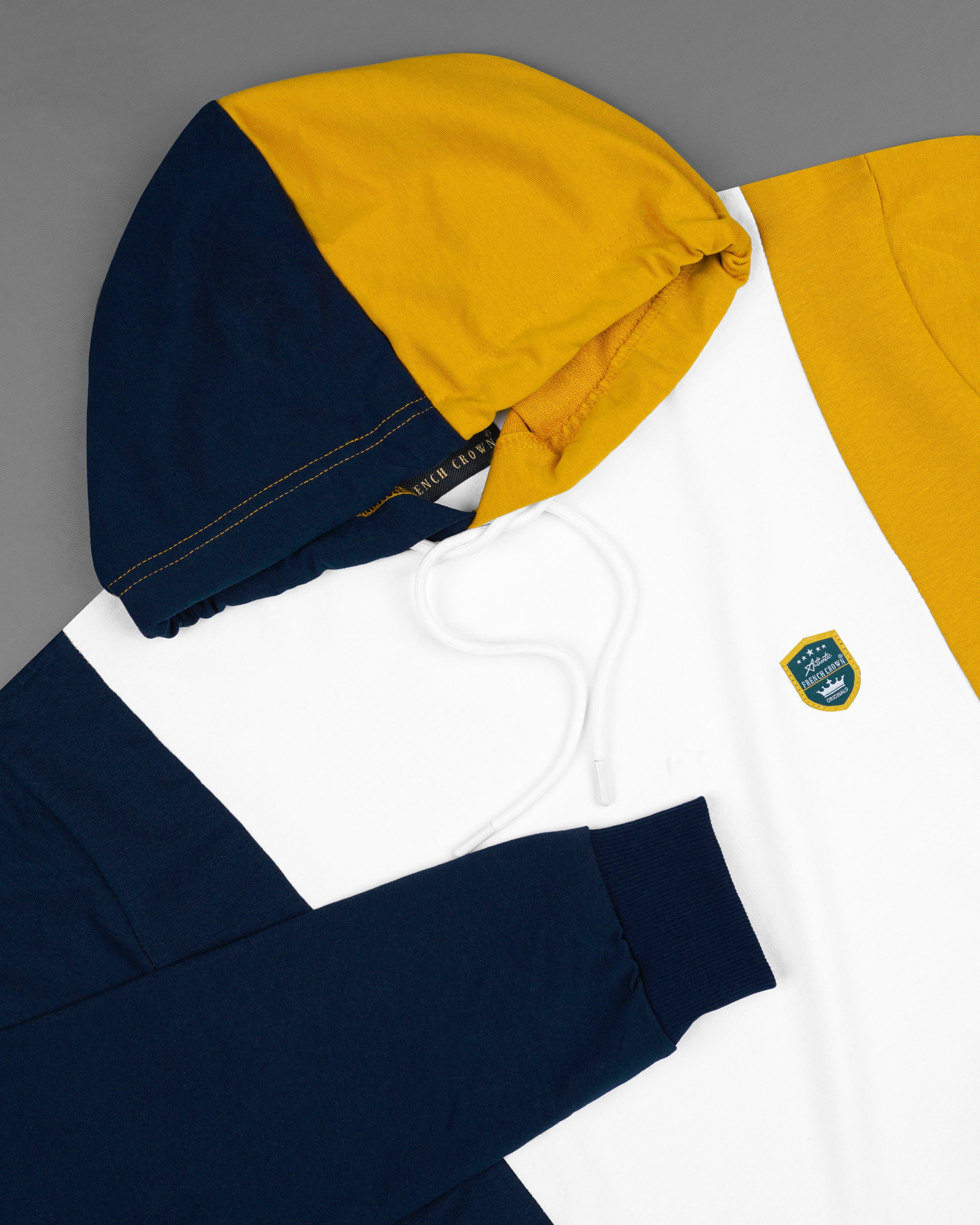 Tangaroa Blue, Yellow and White Block Pattern Super Soft Premium Cotton Hoodie Sweatshirt TS608-S, TS608-M, TS608-L, TS608-XL, TS608-XXL, TS608-3XL, TS608-4XL