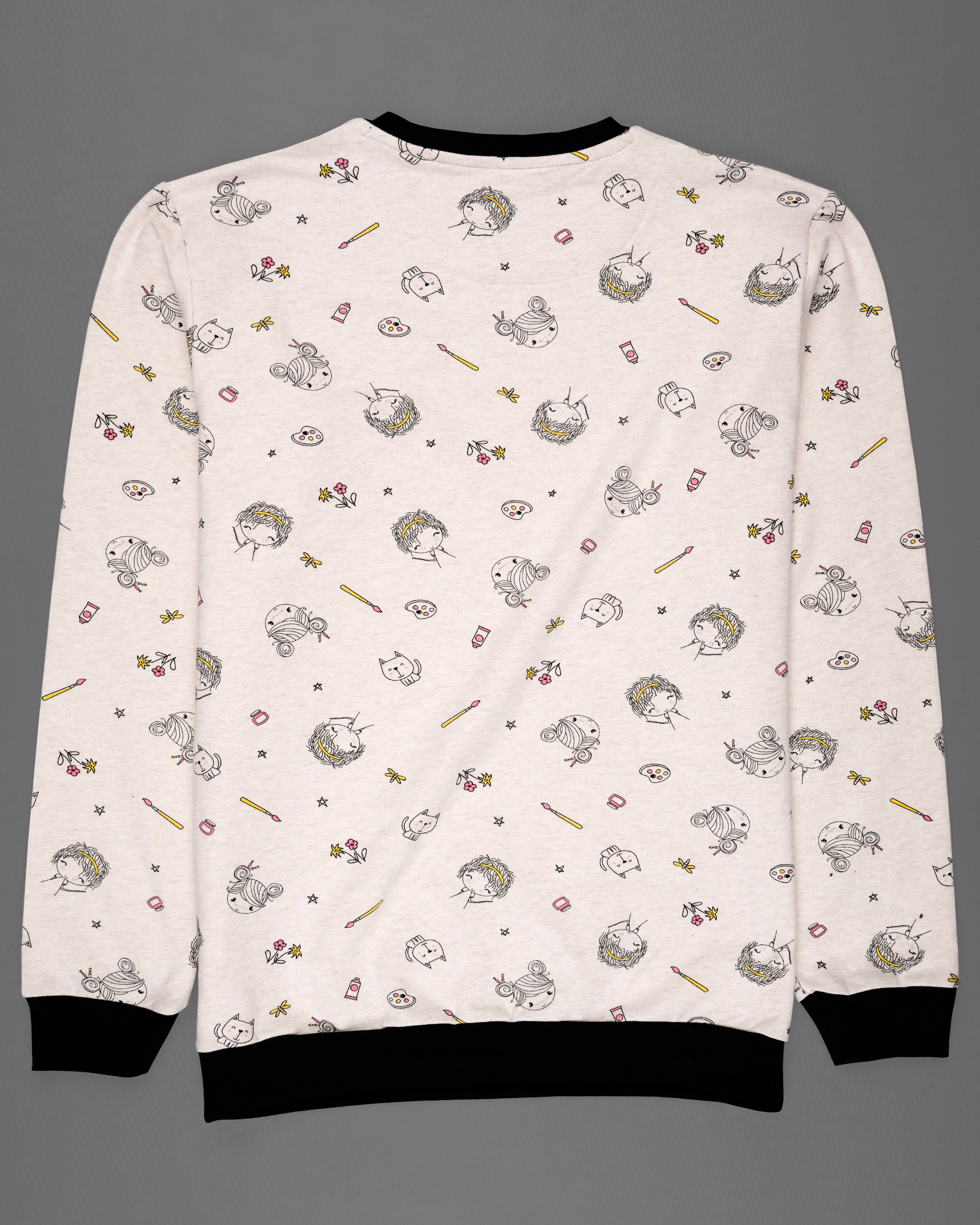 Merino Cream with Jade Black Quirky Printed Full Sleeve Premium Cotton Jersey Sweatshirt TS634-M, TS634-M, TS634-L, TS634-XL, TS634-XXL, TS634-3XL, TS634-4XL