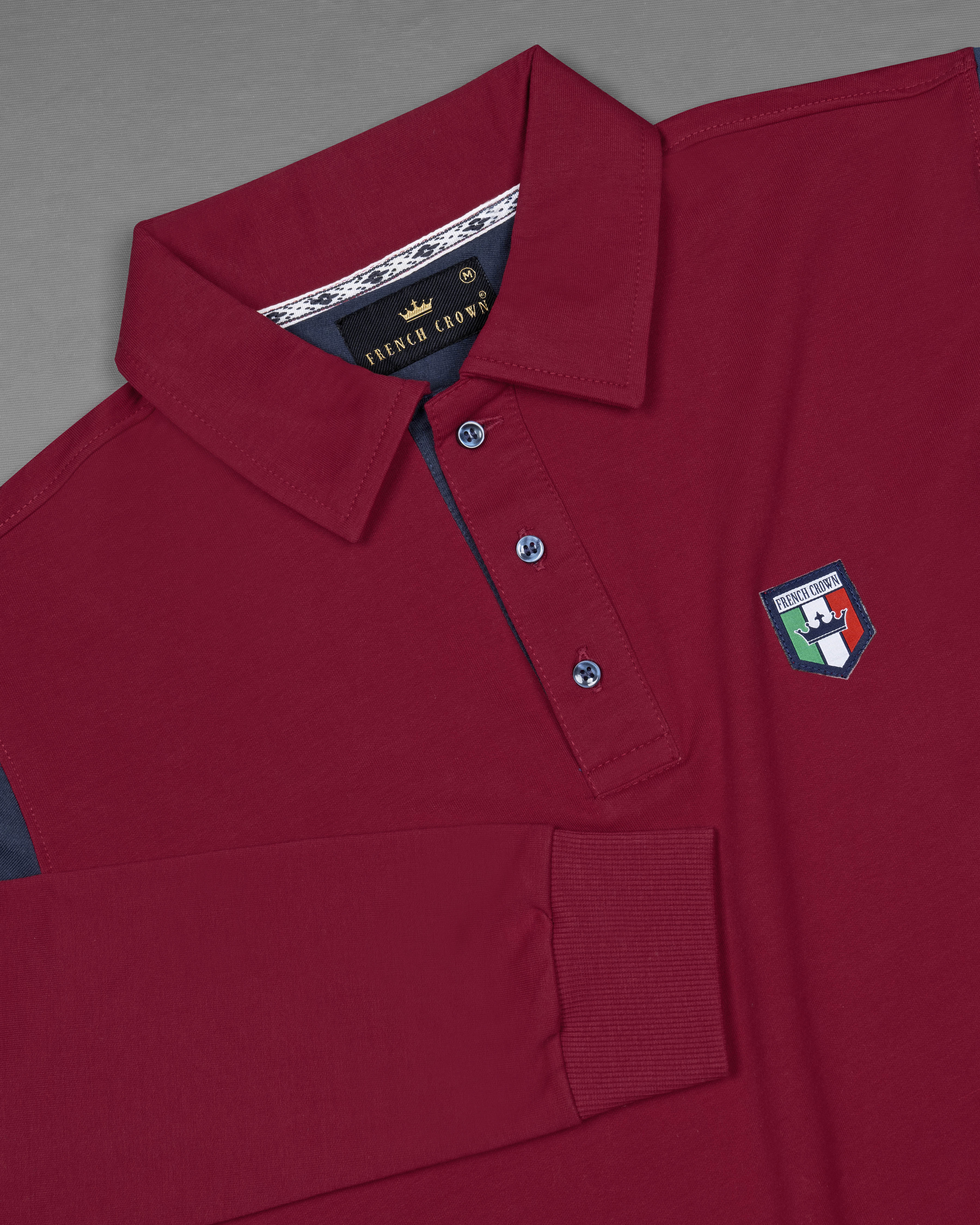 Claret Red Block Pattern Full Sleeve Super Soft Polo SweatshirtTS635-C, TS635-M, TS635-A, TS635-XL, TS635-XXL, TS635-3XL, TS635-4XL