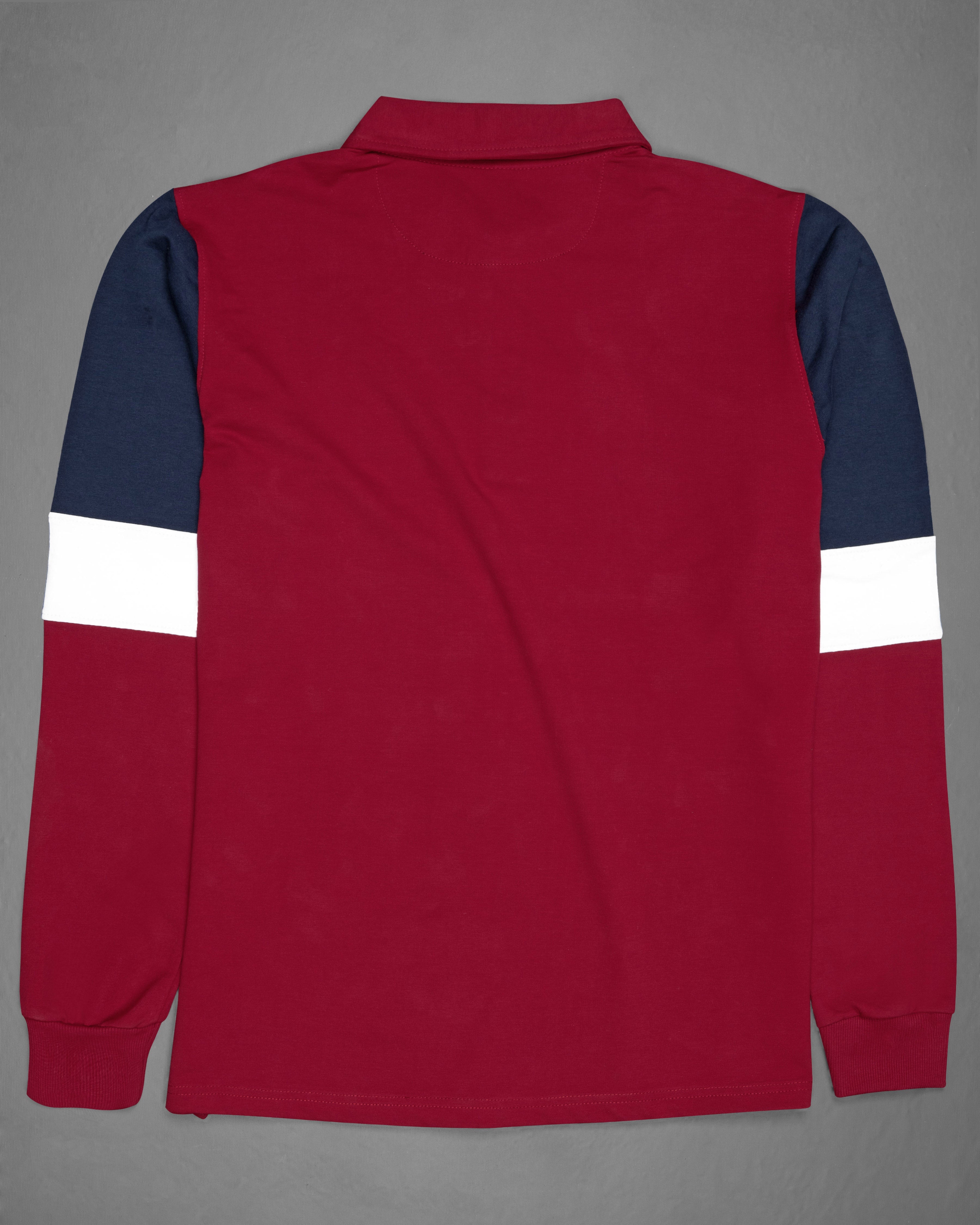 Claret Red Block Pattern Full Sleeve Super Soft Polo SweatshirtTS635-C, TS635-M, TS635-A, TS635-XL, TS635-XXL, TS635-3XL, TS635-4XL