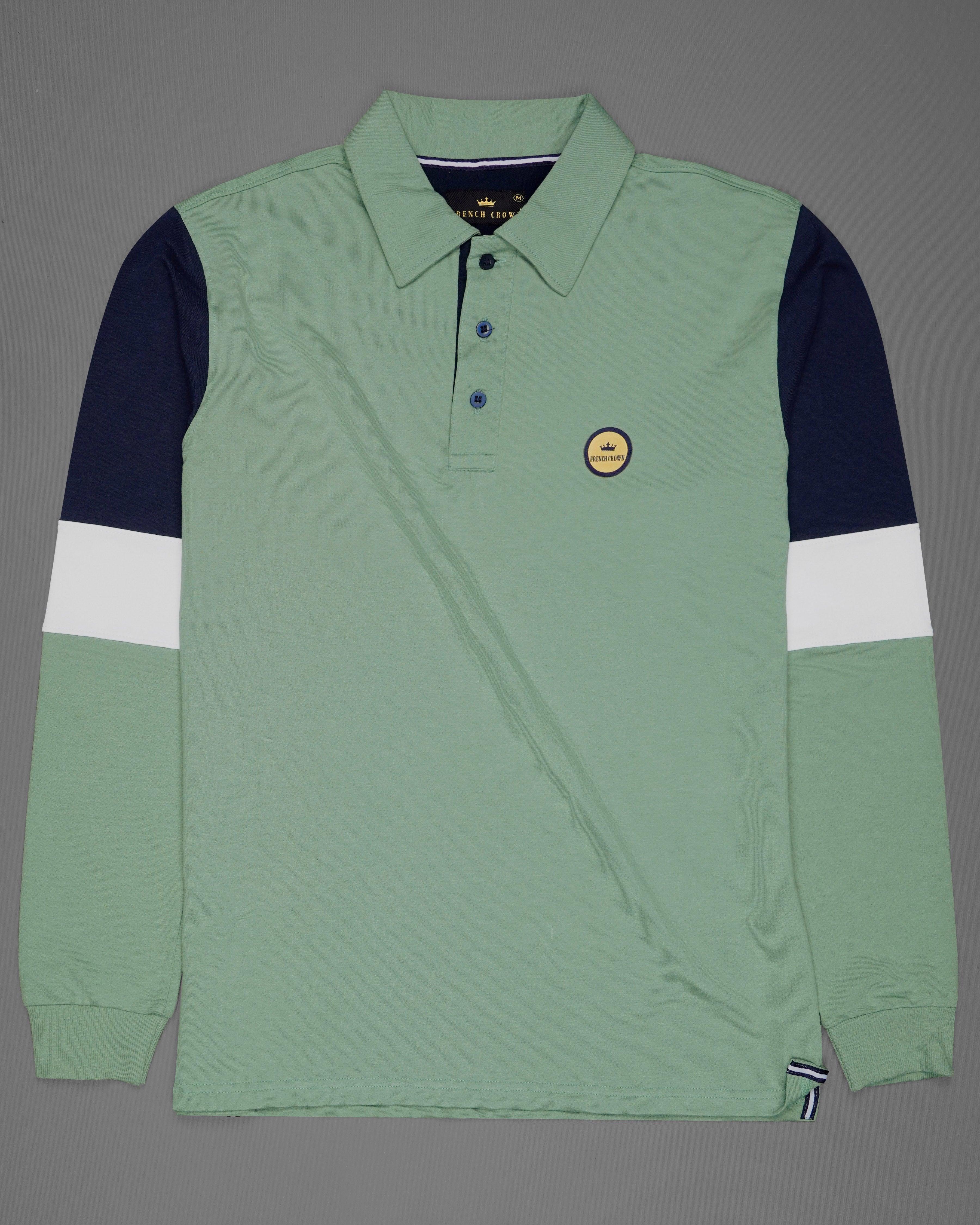 Mantle Green With Navy Blue Full Sleeve Super Soft Polo SweatshirtTS636-M, TS636-M, TS636-A, TS636-XL, TS636-XXL, TS636-3XL, TS636-4XL