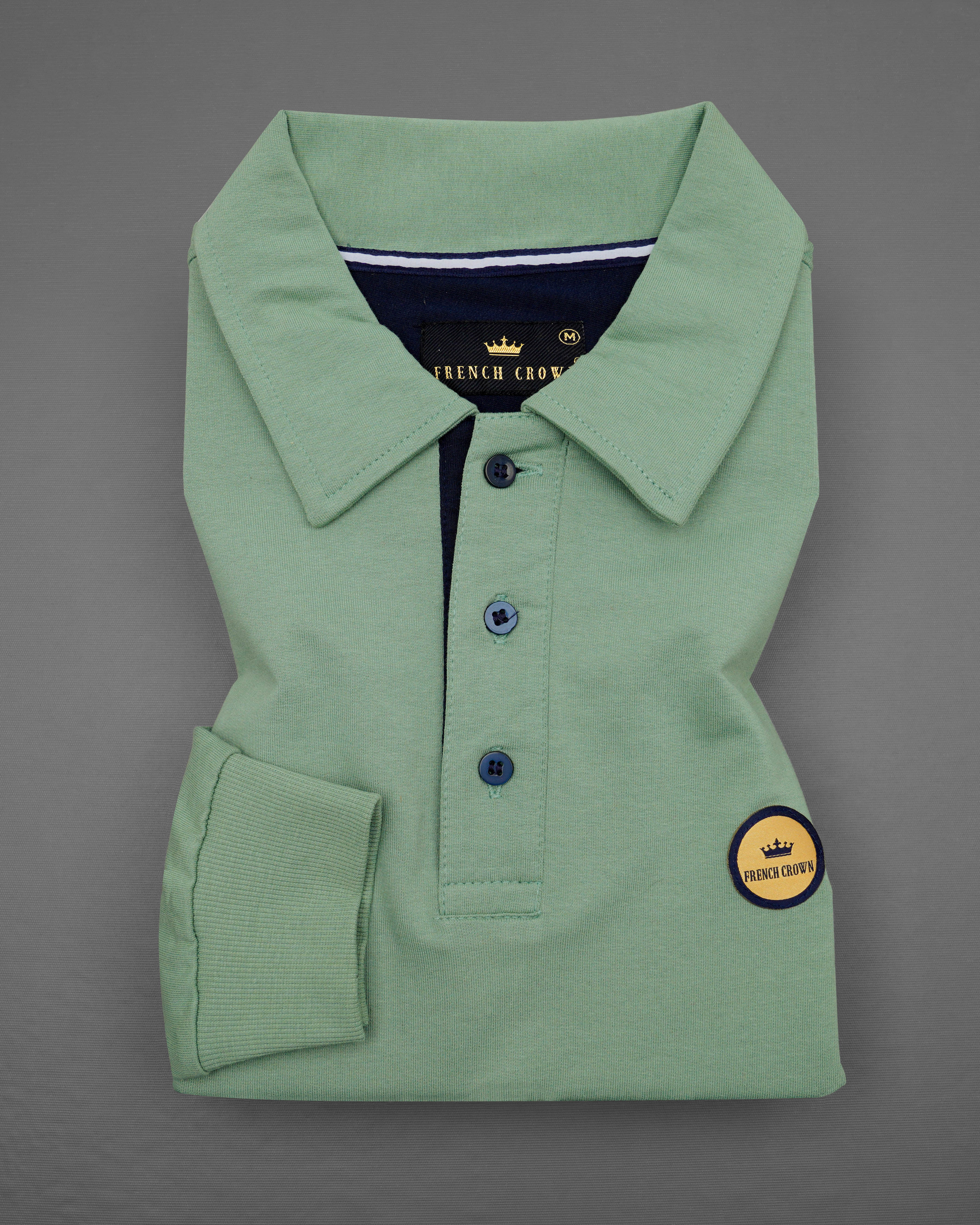 Mantle Green With Navy Blue Full Sleeve Super Soft Polo SweatshirtTS636-M, TS636-M, TS636-A, TS636-XL, TS636-XXL, TS636-3XL, TS636-4XL