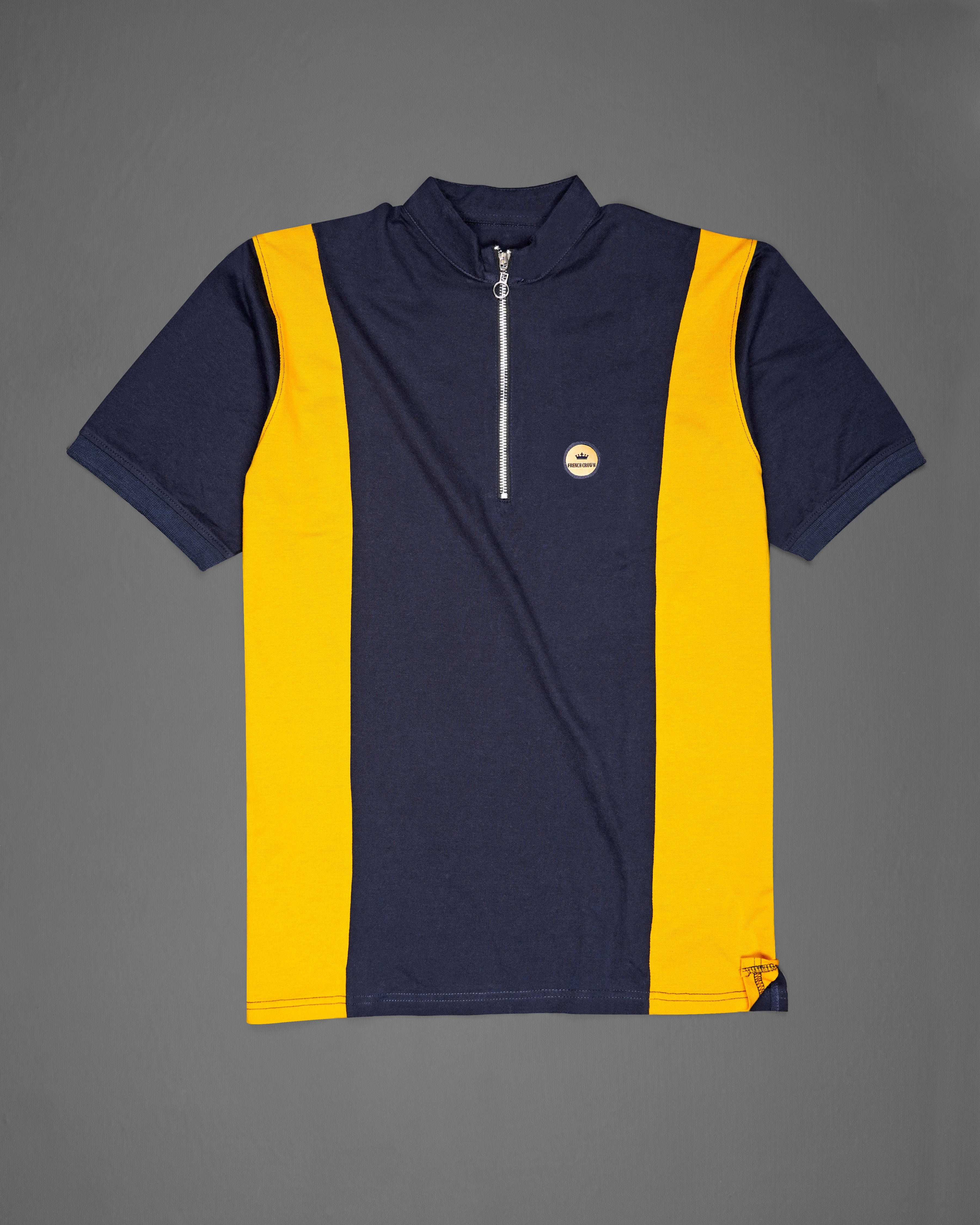 Mirage Navy Blue and Supernova Yellow Super Soft Organic Cotton Pique Polo with Zipper Closure TS637-M, TS637-M, TS637-U, TS637-XL, TS637-XXL, TS637-3XL, TS637-4XL