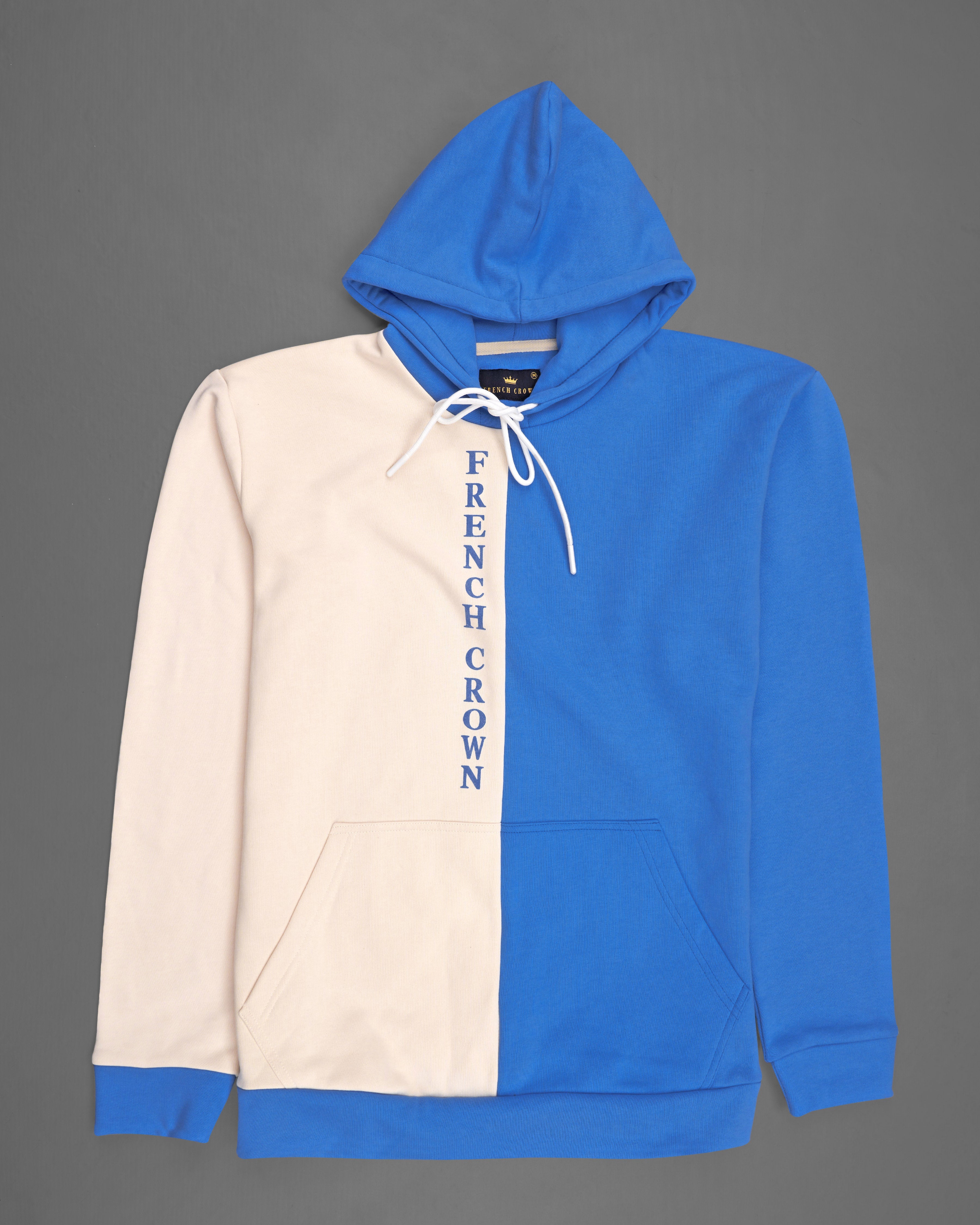 Blue With Cream Half and Half Full Sleeve Premium Cotton Heavyweight Hooded Sweatshirt TS642-B, TS642-M, TS642-A, TS642-XL, TS642-XXL, TS642-3XL, TS642-4XL