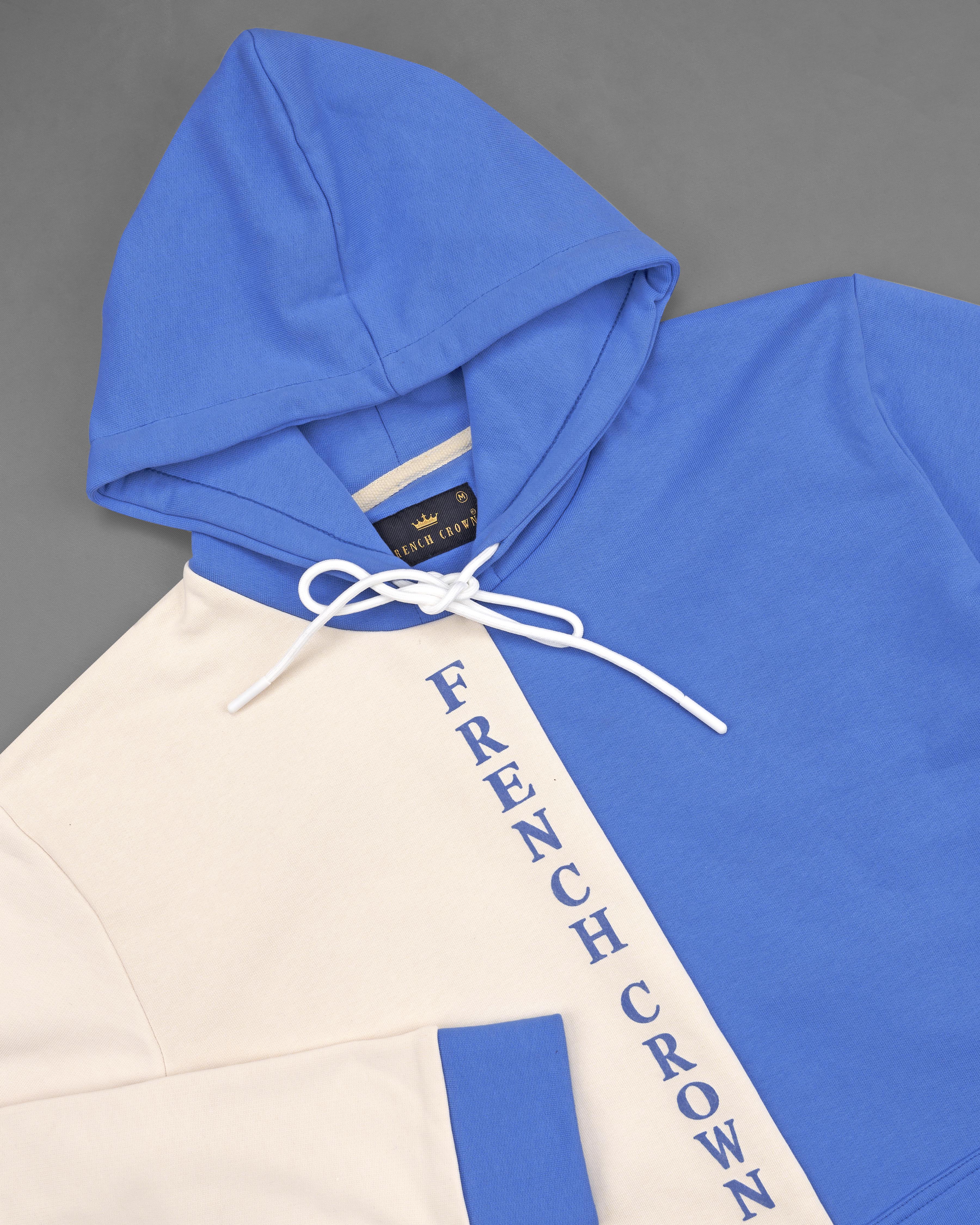 Blue With Cream Half and Half Full Sleeve Premium Cotton Heavyweight Hooded Sweatshirt TS642-B, TS642-M, TS642-A, TS642-XL, TS642-XXL, TS642-3XL, TS642-4XL