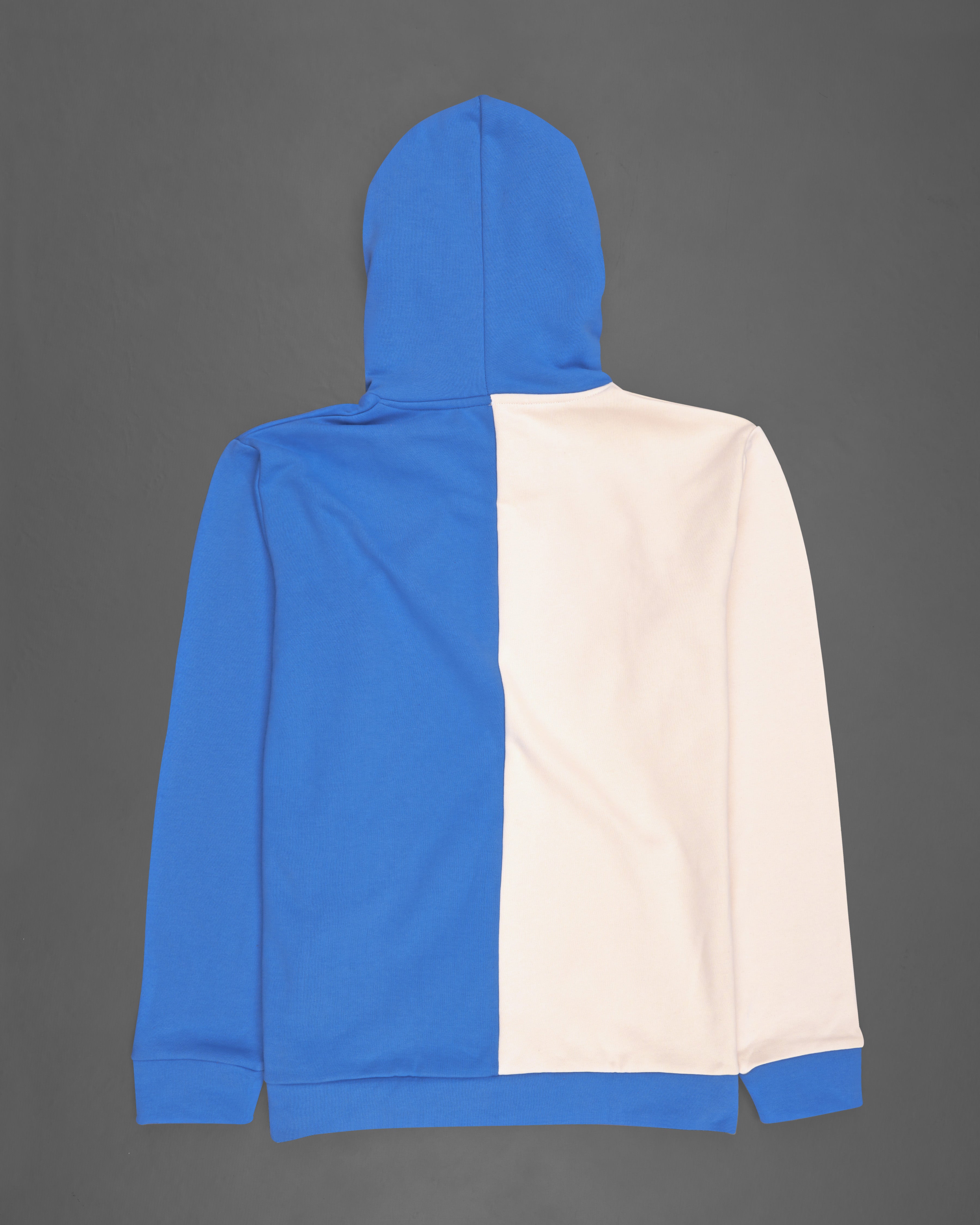 Blue With Cream Half and Half Full Sleeve Premium Cotton Heavyweight Hooded Sweatshirt TS642-B, TS642-M, TS642-A, TS642-XL, TS642-XXL, TS642-3XL, TS642-4XL