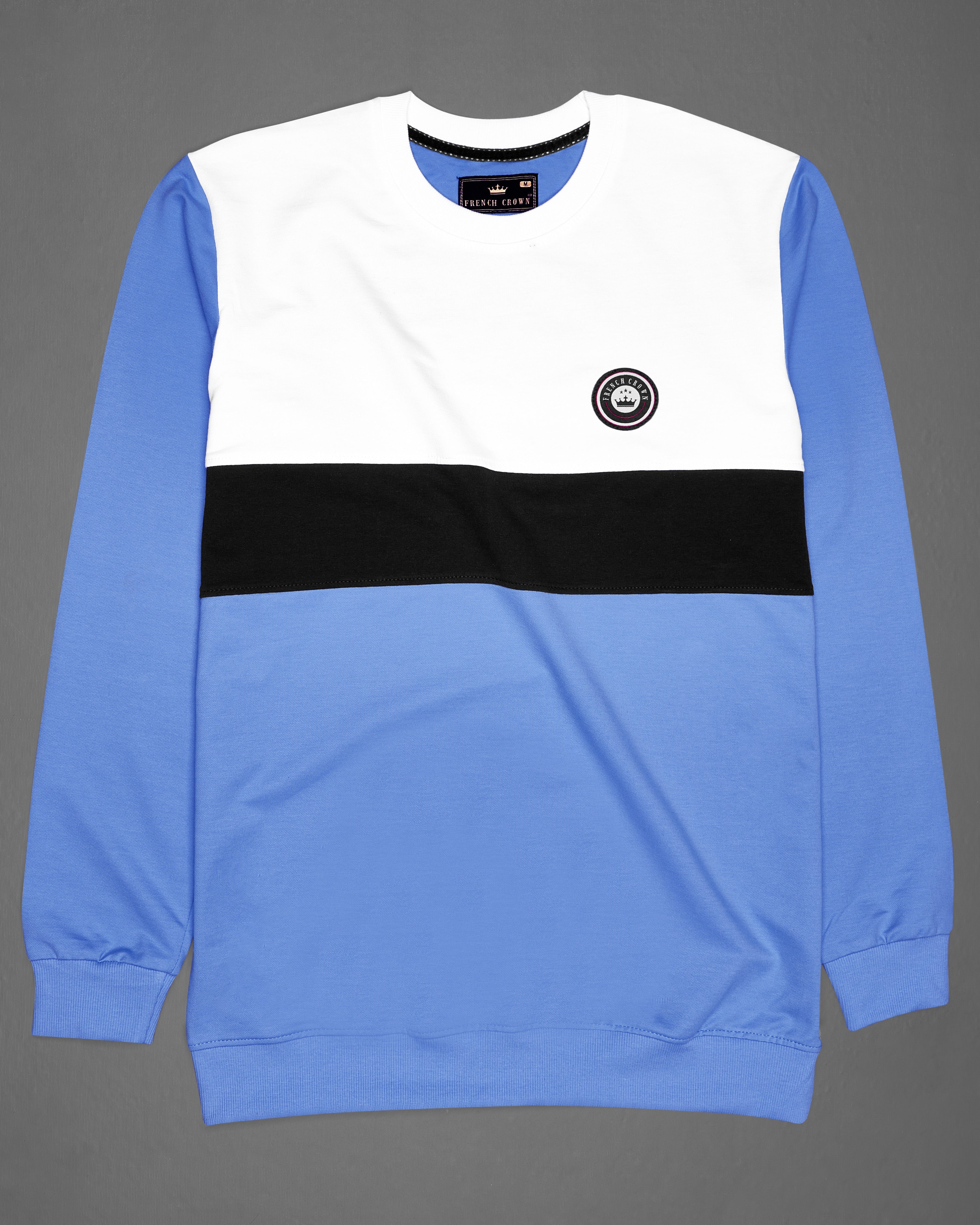 Moonstone Blue with White and Black Block Pattern Pique Sweatshirt TS666-S, TS666-M, TS666-L, TS666-XL, TS666-XXL