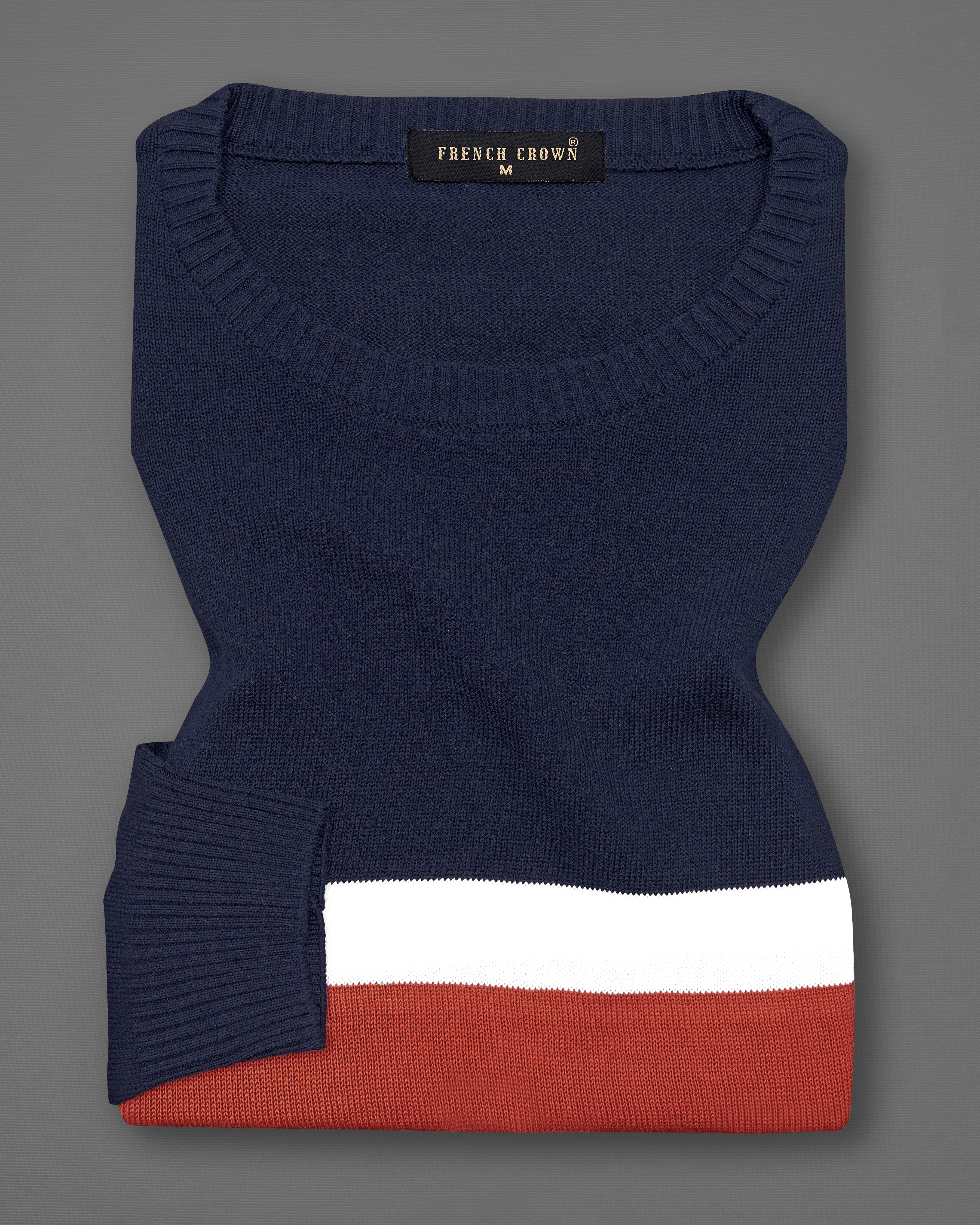 Ebony Navy Blue with Carmine Red and White Striped Premium Interlock Cotton Fabric Sweatshirt TS702-S, TS702-M, TS702-L, TS702-XL, TS702-XXL