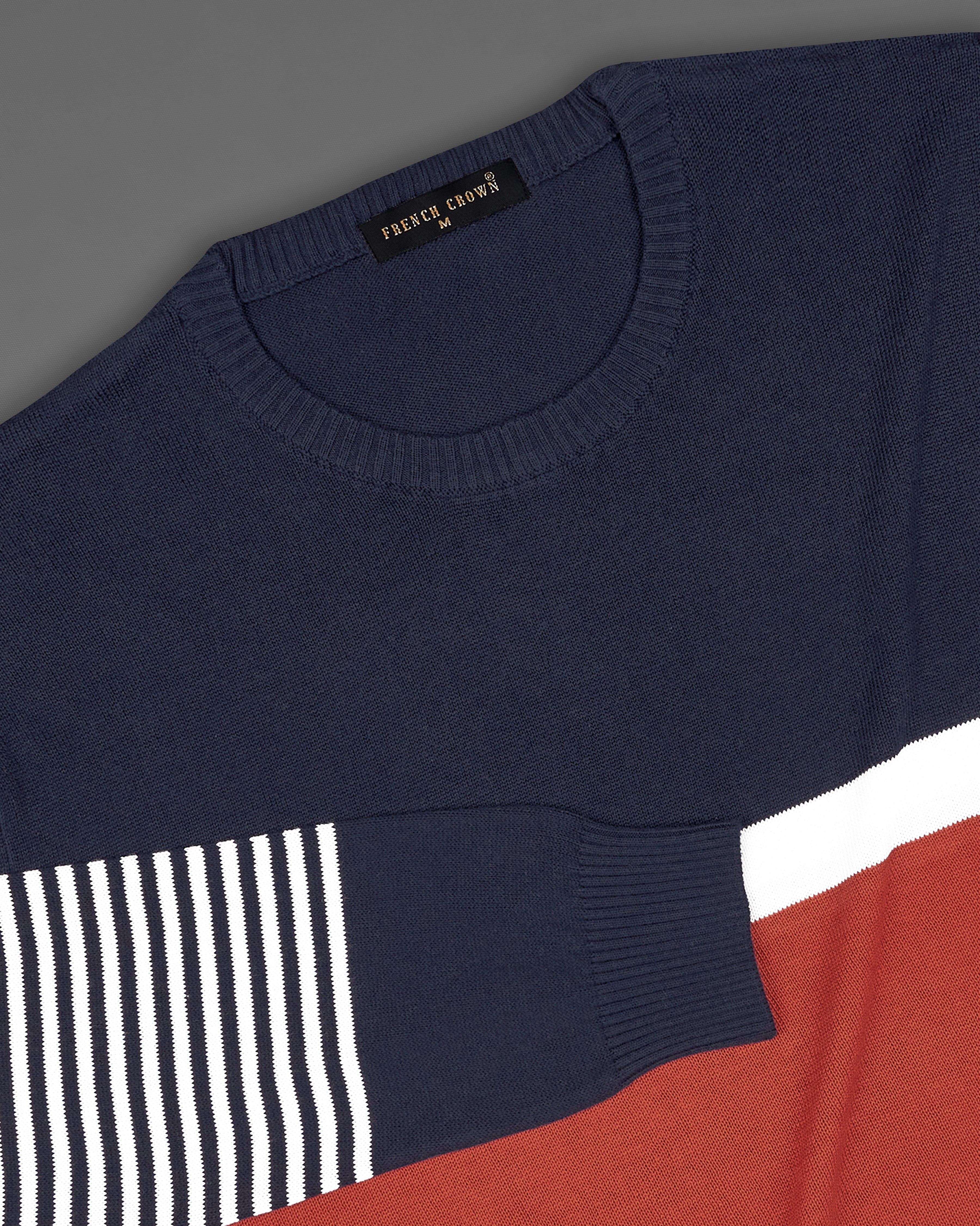 Ebony Navy Blue with Carmine Red and White Striped Premium Interlock Cotton Fabric Sweatshirt TS702-S, TS702-M, TS702-L, TS702-XL, TS702-XXL