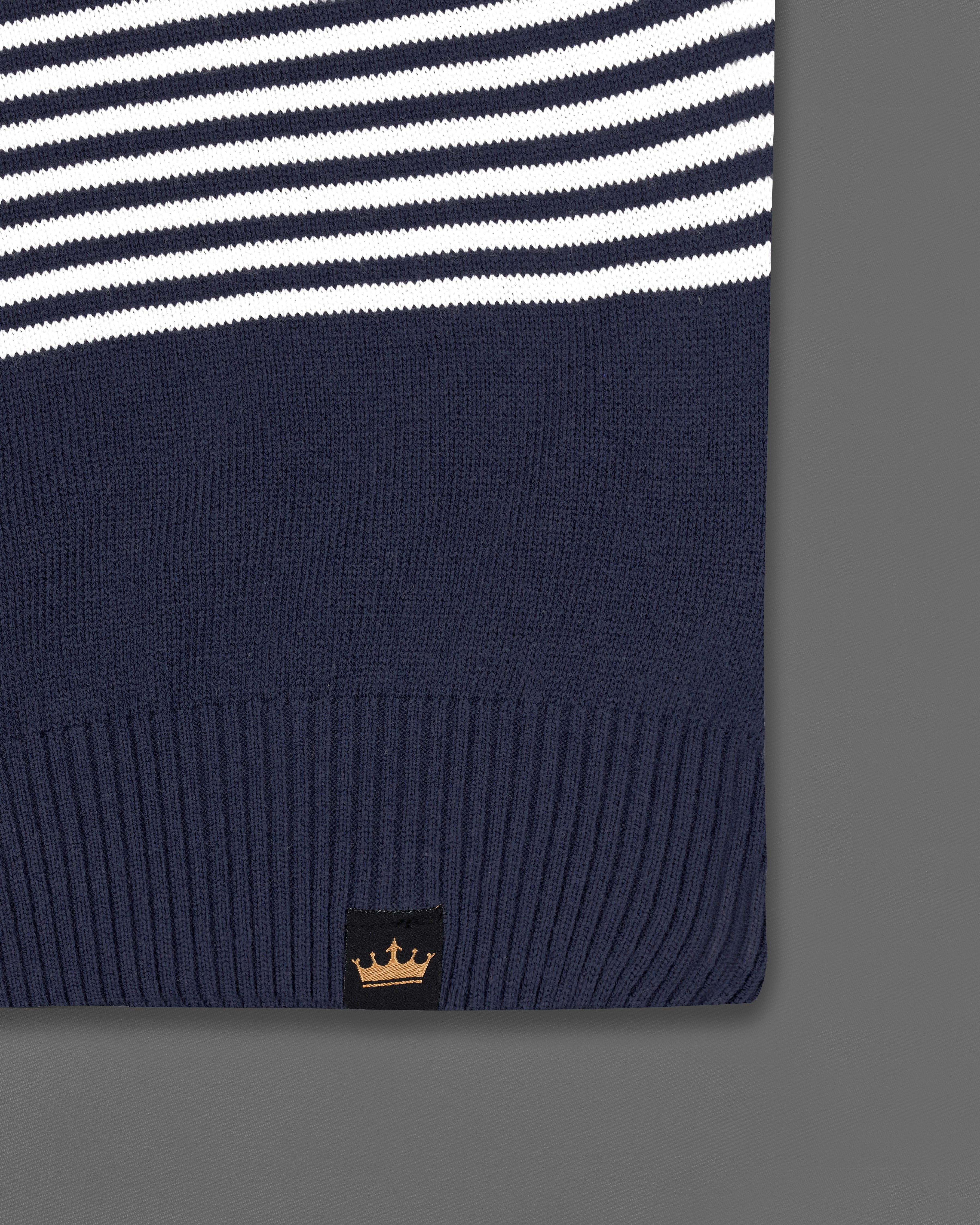 Ebony Navy Blue with Carmine Red and White Striped Premium Interlock Cotton Fabric Sweatshirt TS702-S, TS702-M, TS702-L, TS702-XL, TS702-XXL