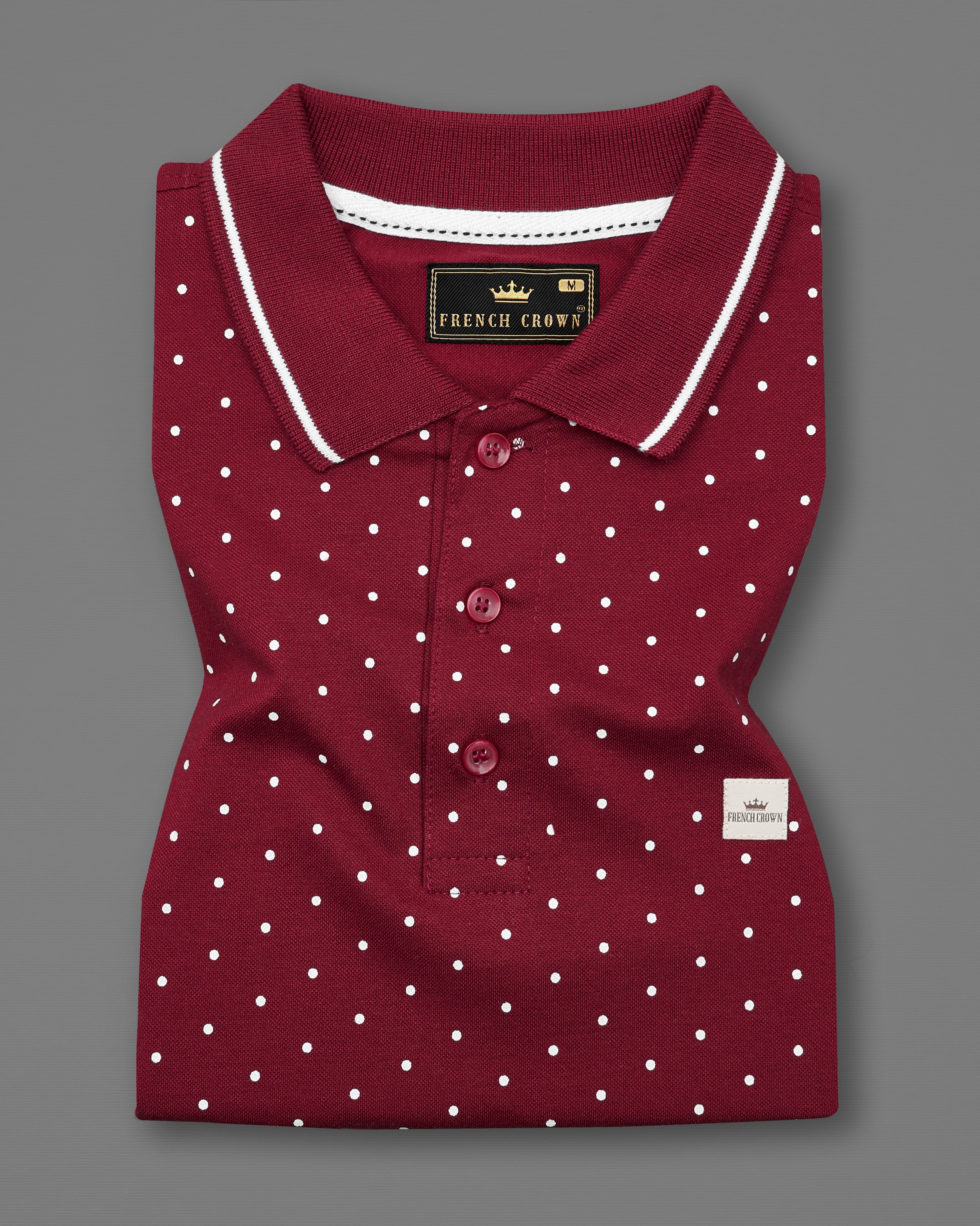 Claret Red Polka Dotted Organic Cotton Pique Polo TS750-S, TS750-M, TS750-L, TS750-XL, TS750-XXL