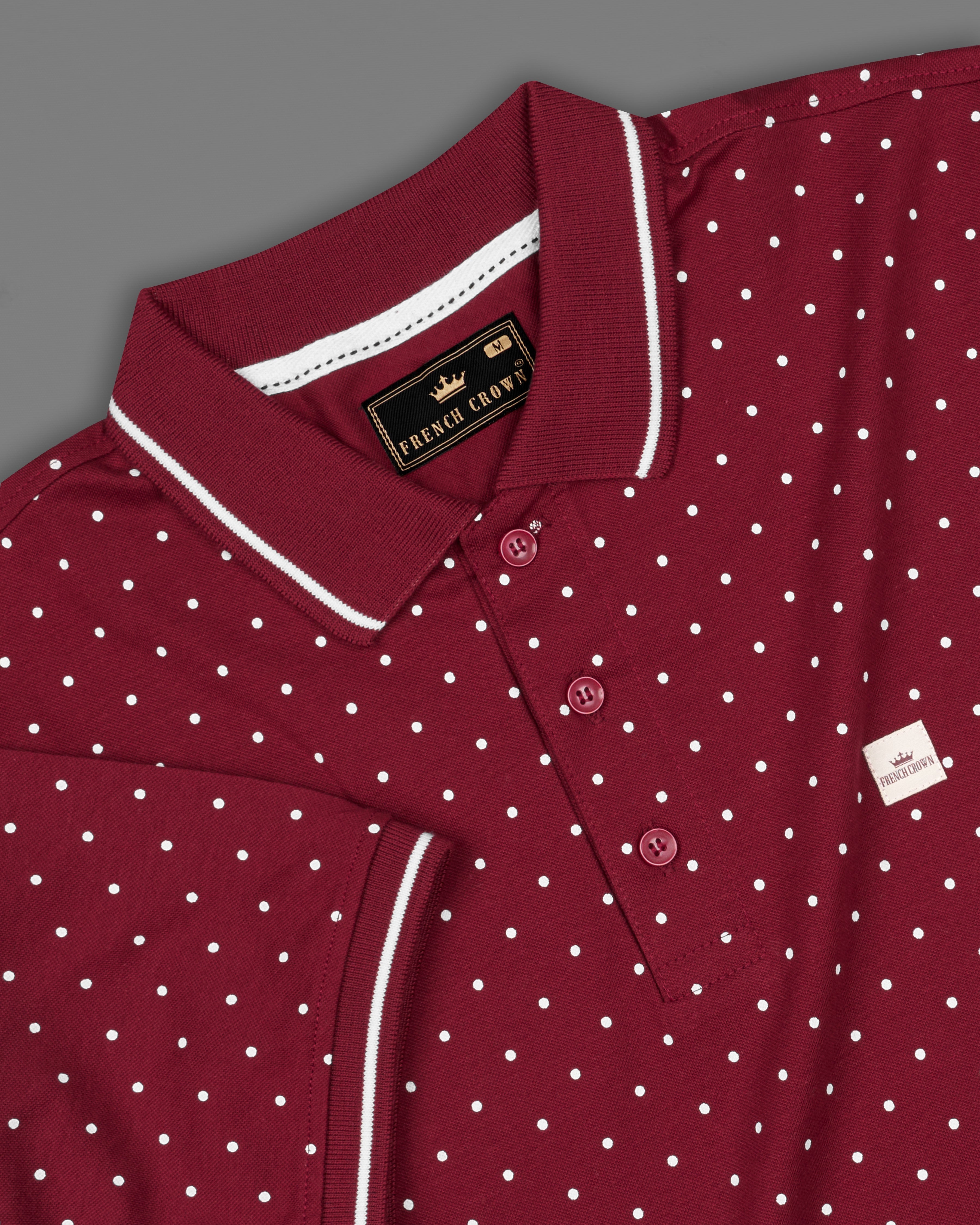 Claret Red Polka Dotted Organic Cotton Pique Polo TS750-S, TS750-M, TS750-L, TS750-XL, TS750-XXL