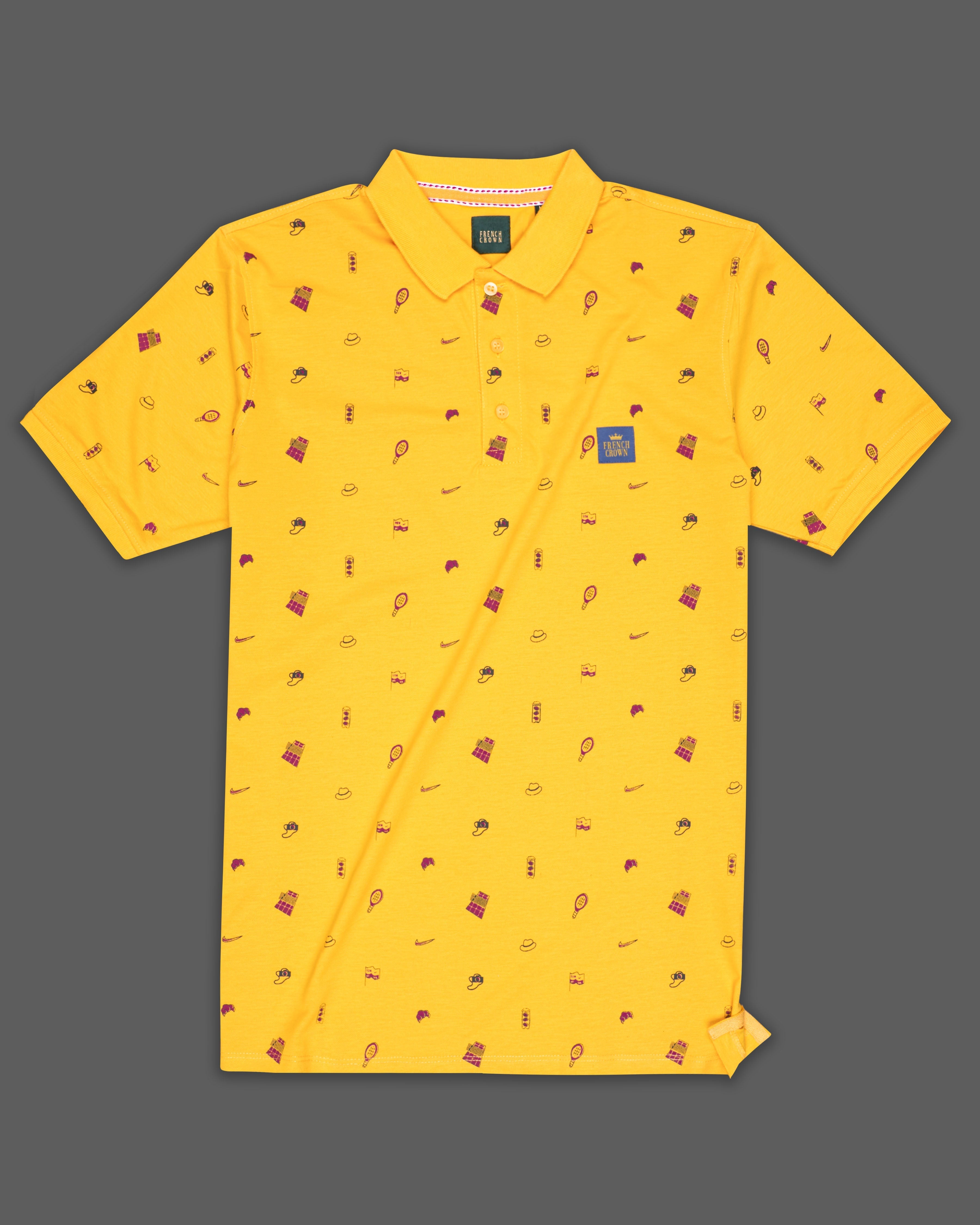 Sunglow Yellow Printed Organic Cotton Mercerised Pique Polo