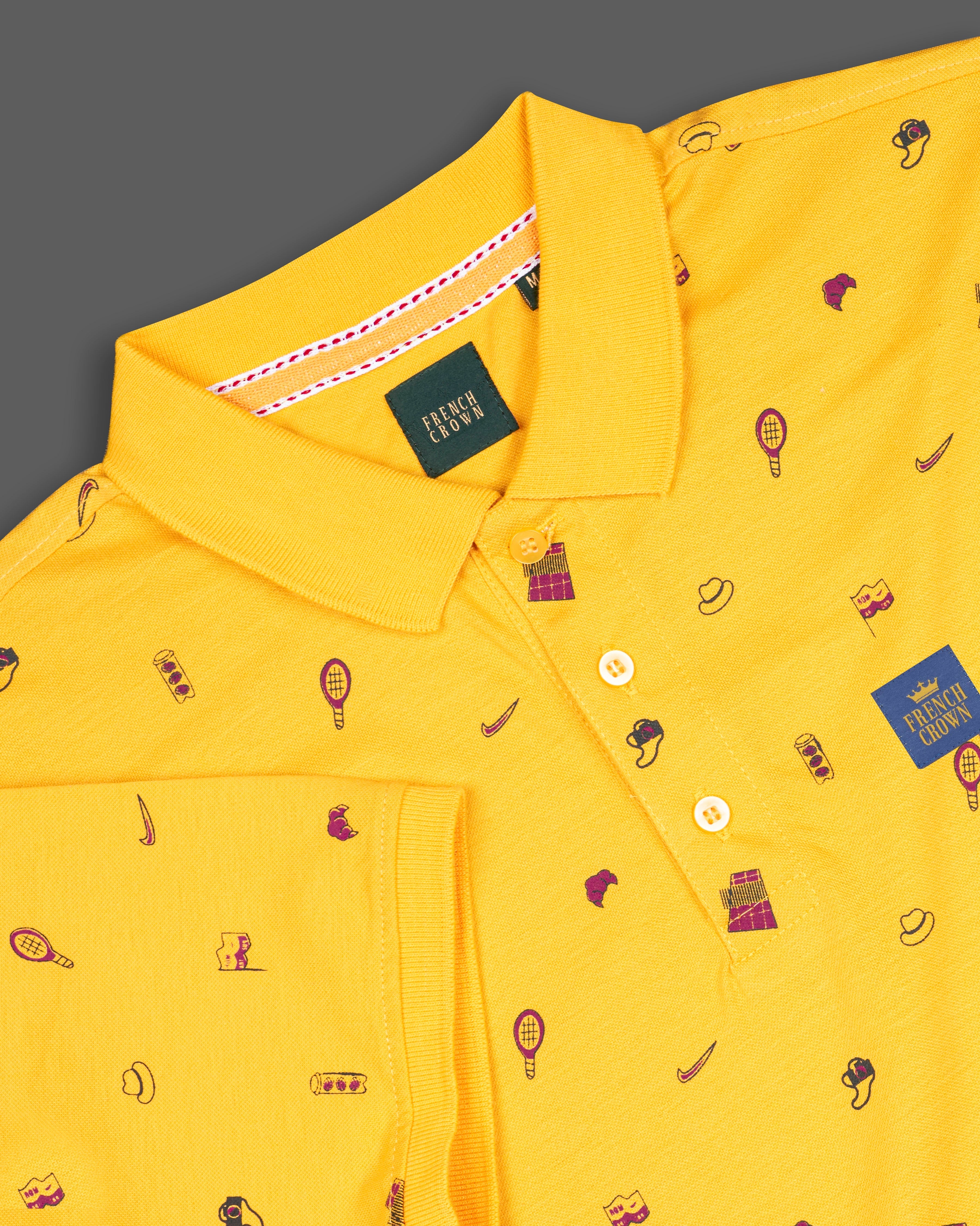 Sunglow Yellow Printed Organic Cotton Mercerised Pique Polo